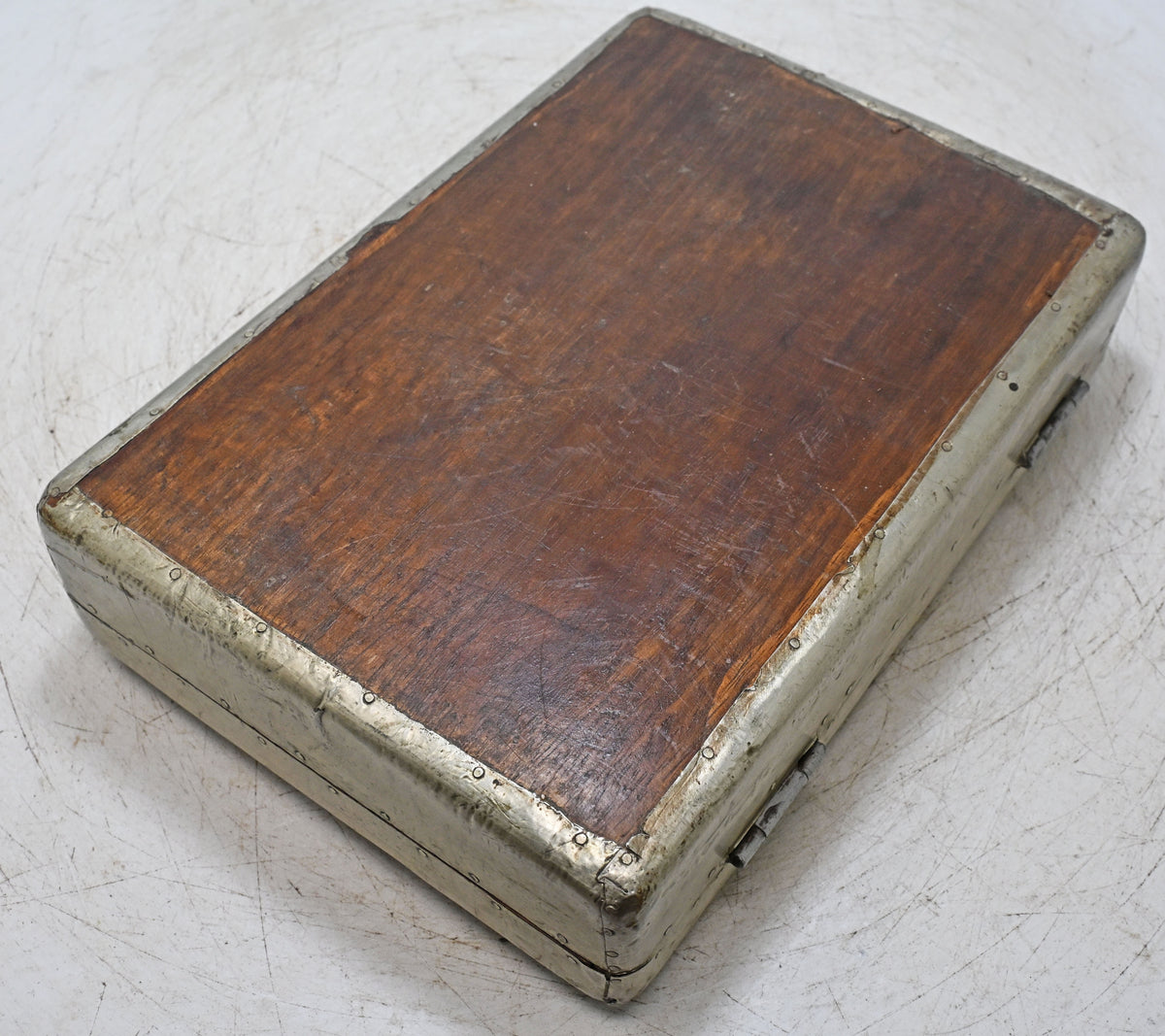 Vintage Wooden Storage Box Original Old Hand Crafted Glass Tiles Top