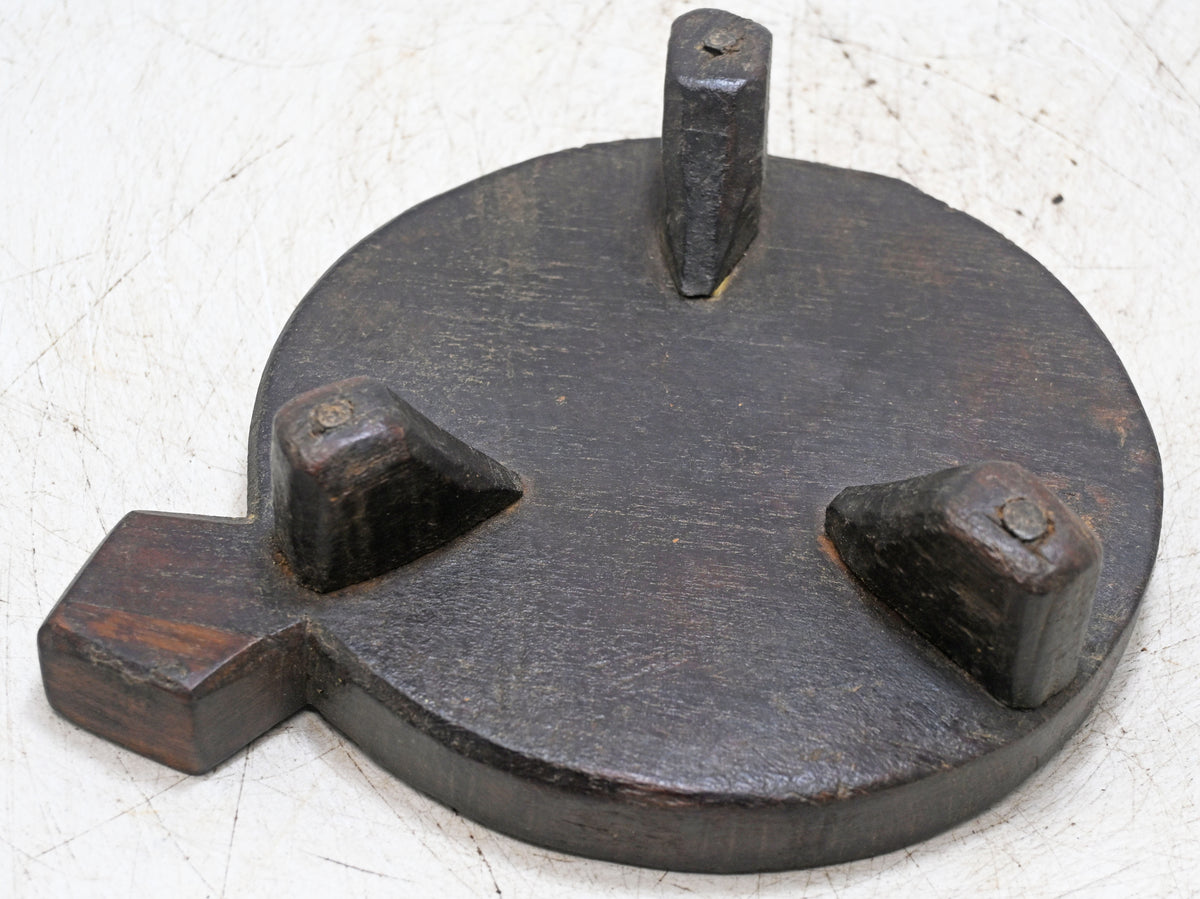 Antique Wooden Round Chapati Bread Rolling Plate Original Old Hand Carved