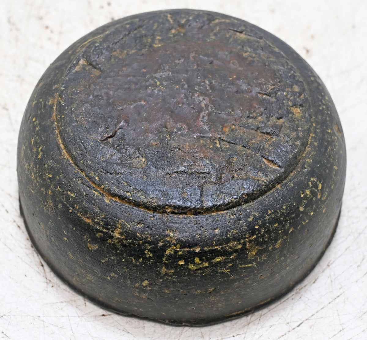 Antique Black Stone Round Bowl Original Old Hand Carved