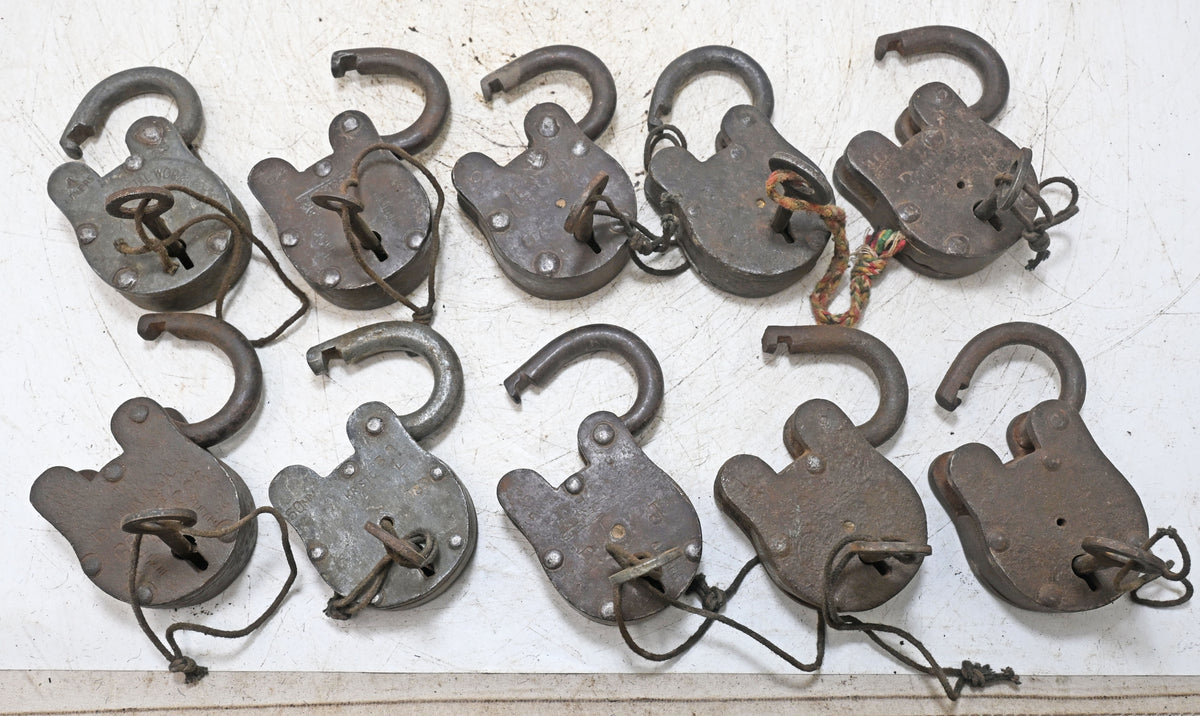 Lot of 10 Vintage Iron Lever System Pad Locks Original Old Hand Crafted