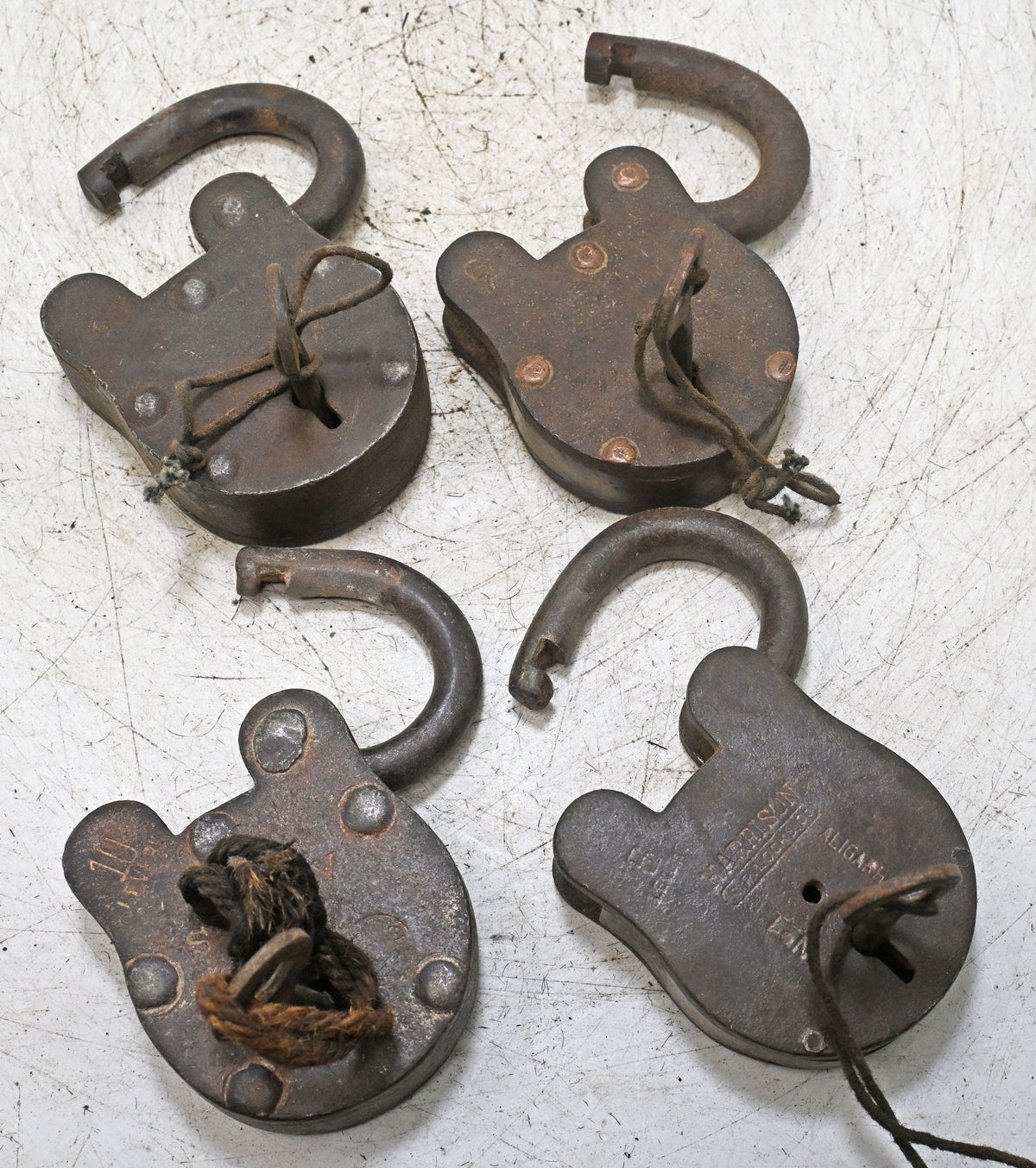 Lot of 4 Vintage Iron Lever System Pad Locks Original Old Hand Crafted