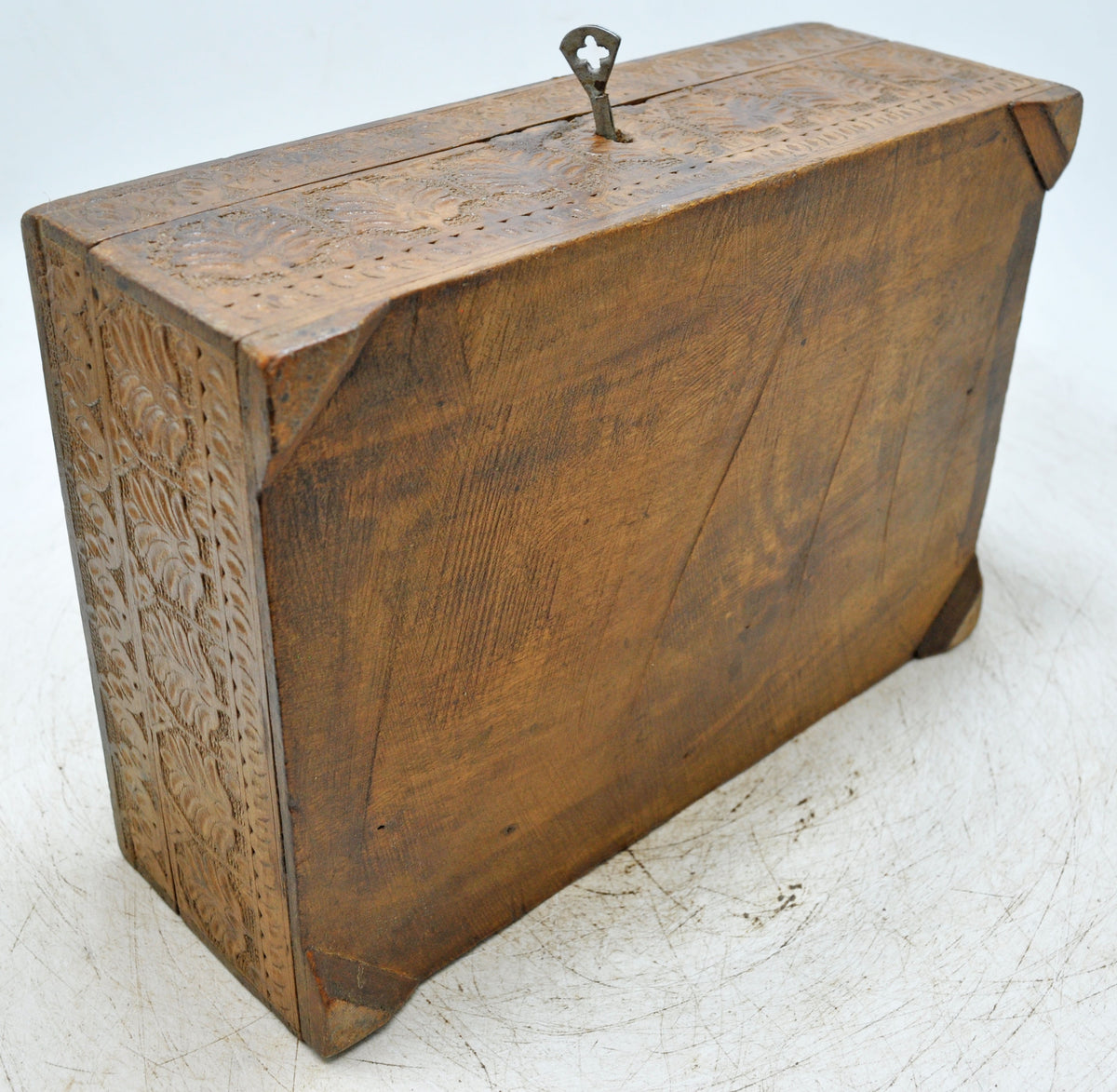 Antique Wooden Very Fine Storage Box Original Old Hand Carved Fine Interiors