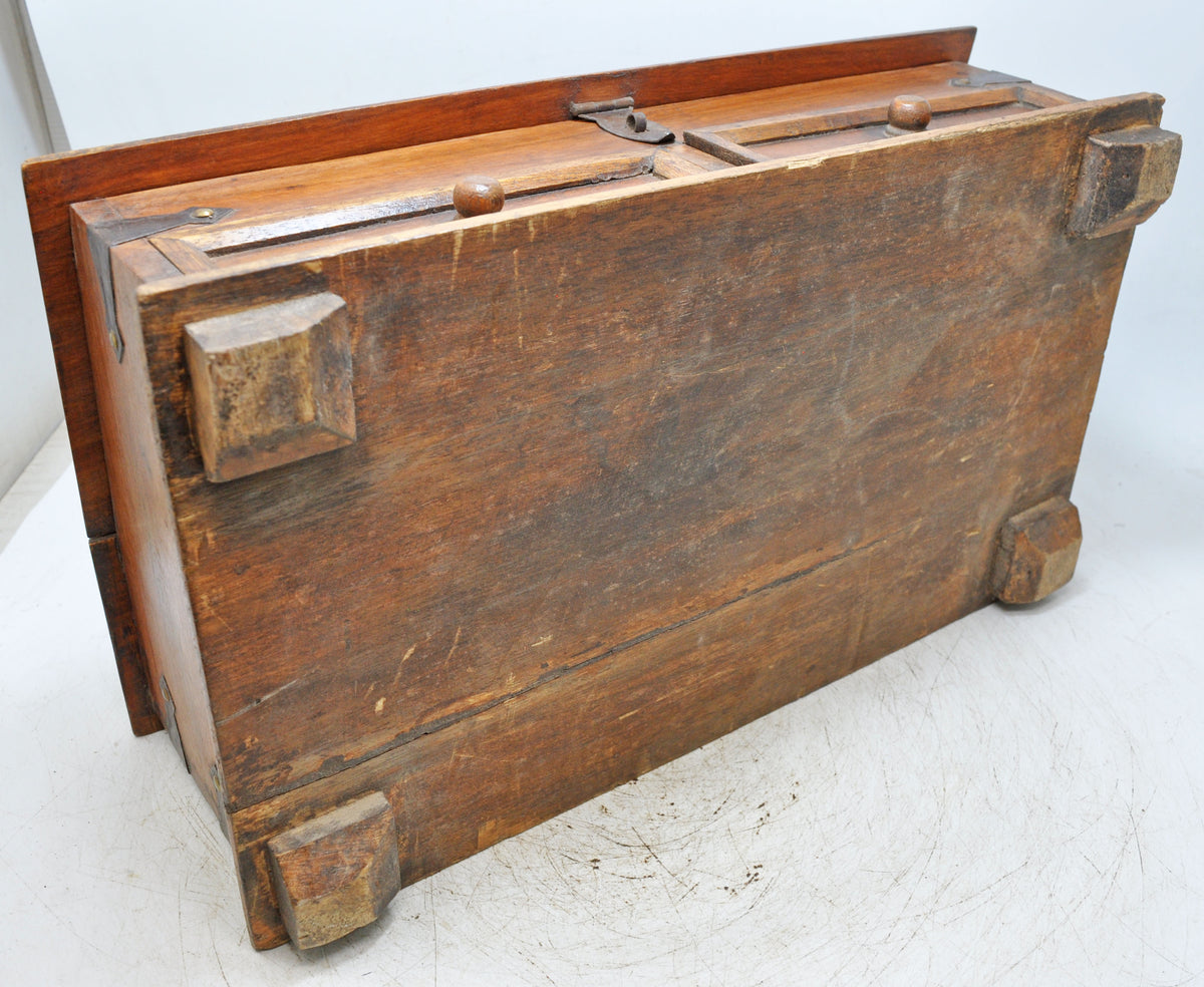 Vintage Wooden Pen Stationary Box Original Old Hand Crafted Metal Fitted