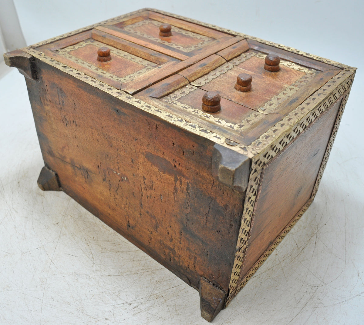 Vintage Wooden Mini Cabinet Storage Box Original Old Brass Fitted