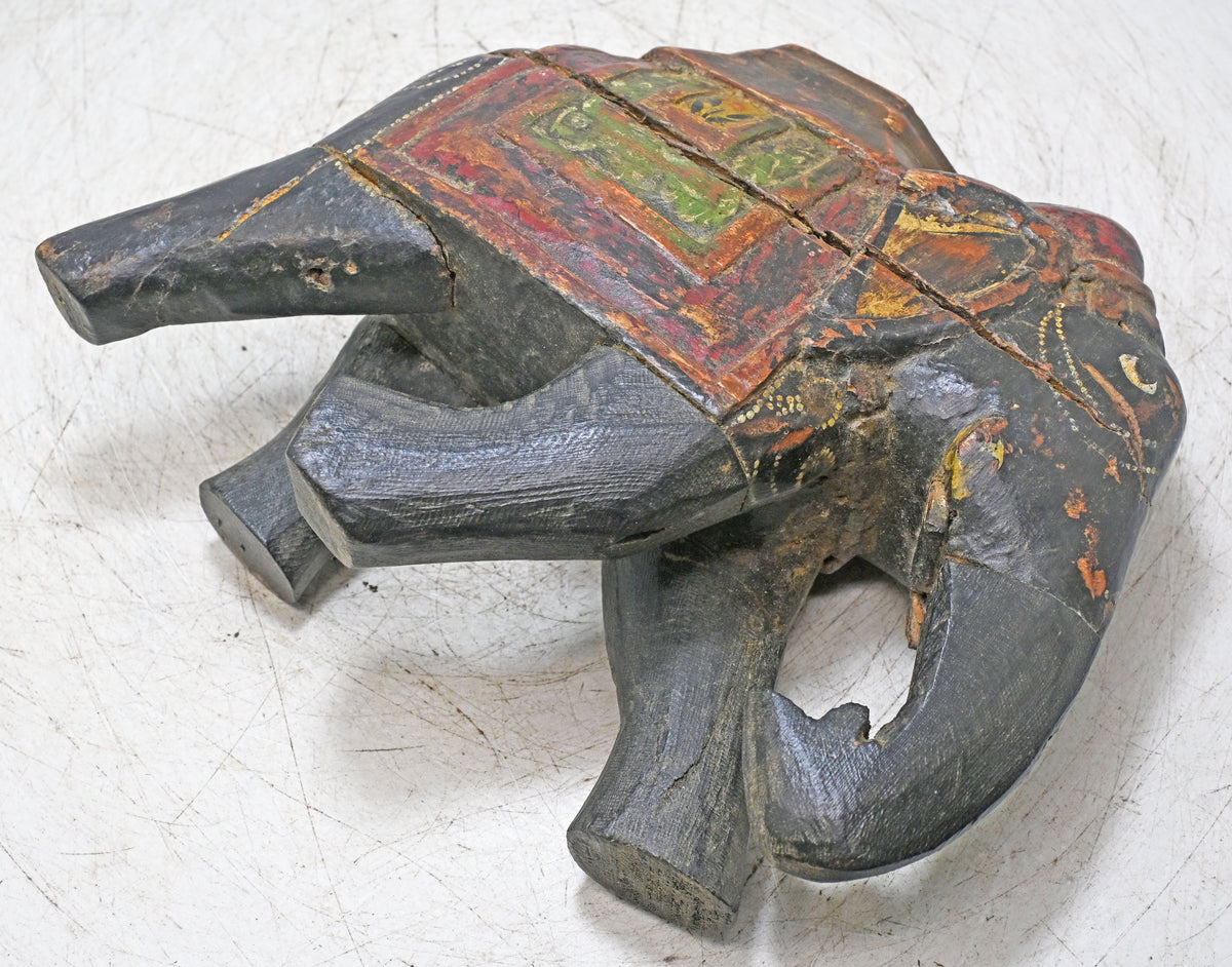 Vintage Wooden Elephant Figurine Original Old Hand Carved Fine Painted