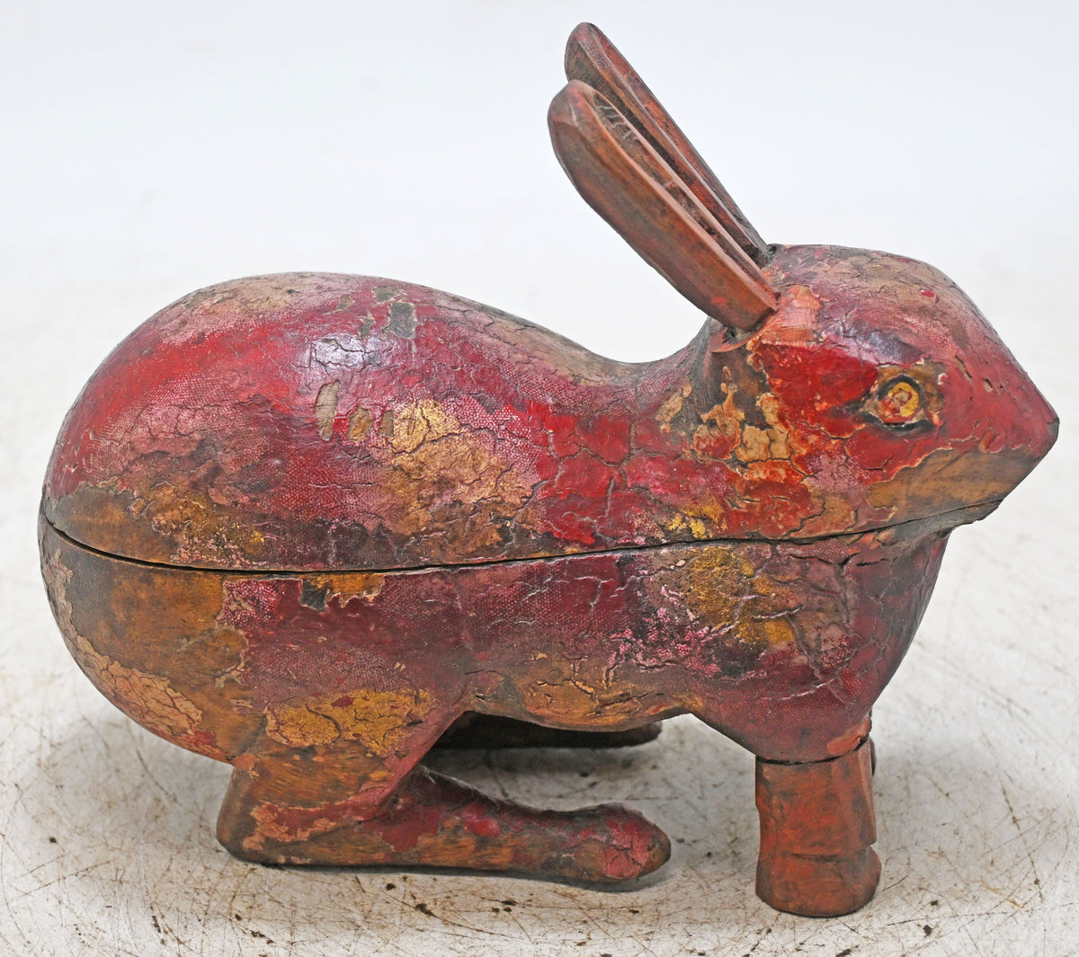 Vintage Wooden Rabbit Figurine Spice Box Original Old Hand Carved Painted