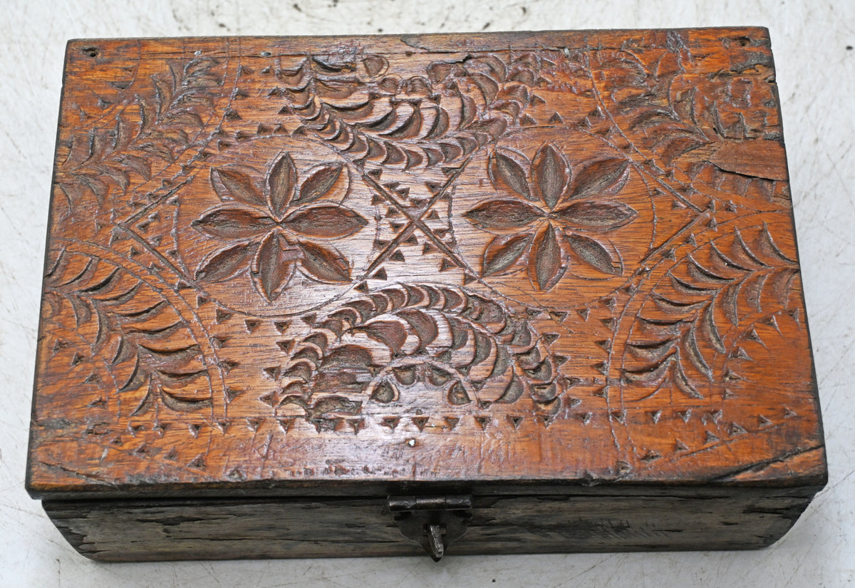 Antique Wooden Storage Box Original Old Hand Crafted Painted Carved