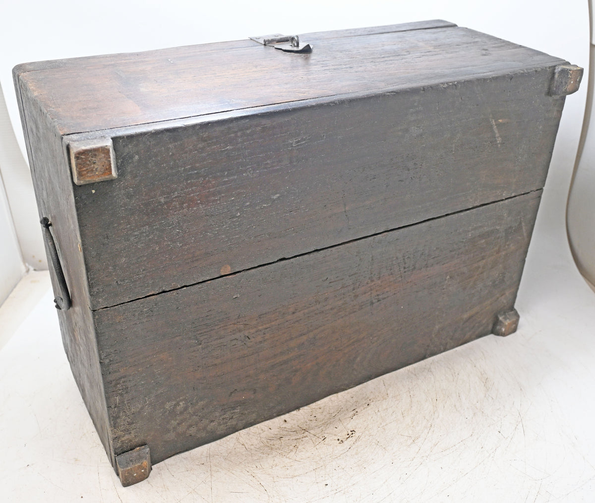 Antique Wooden Large Size Merchant's Cash Chest Storage Box Original Old