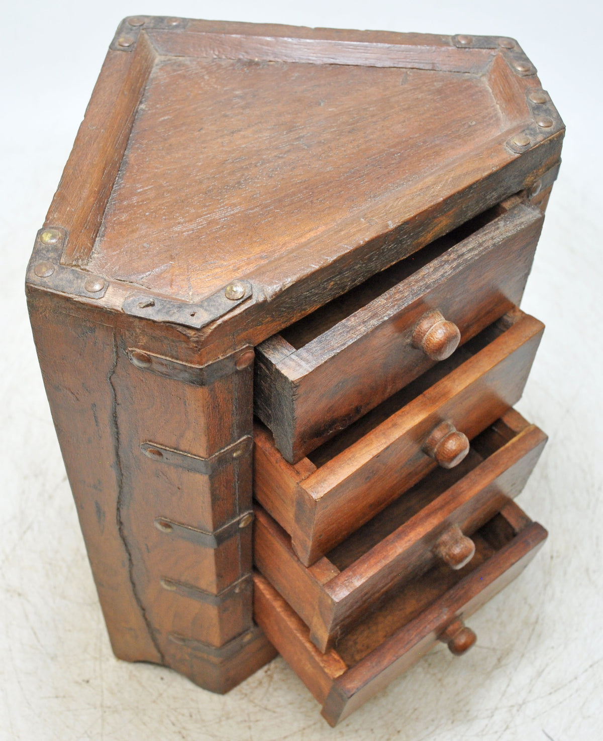 Vintage Wooden 4 Drawers Storage Box Original Old Hand Crafted