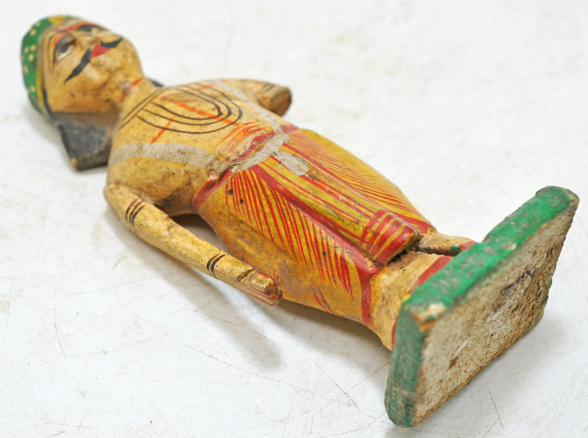 Vintage Wooden Small Man Figurine Original Old Hand Carved Painted