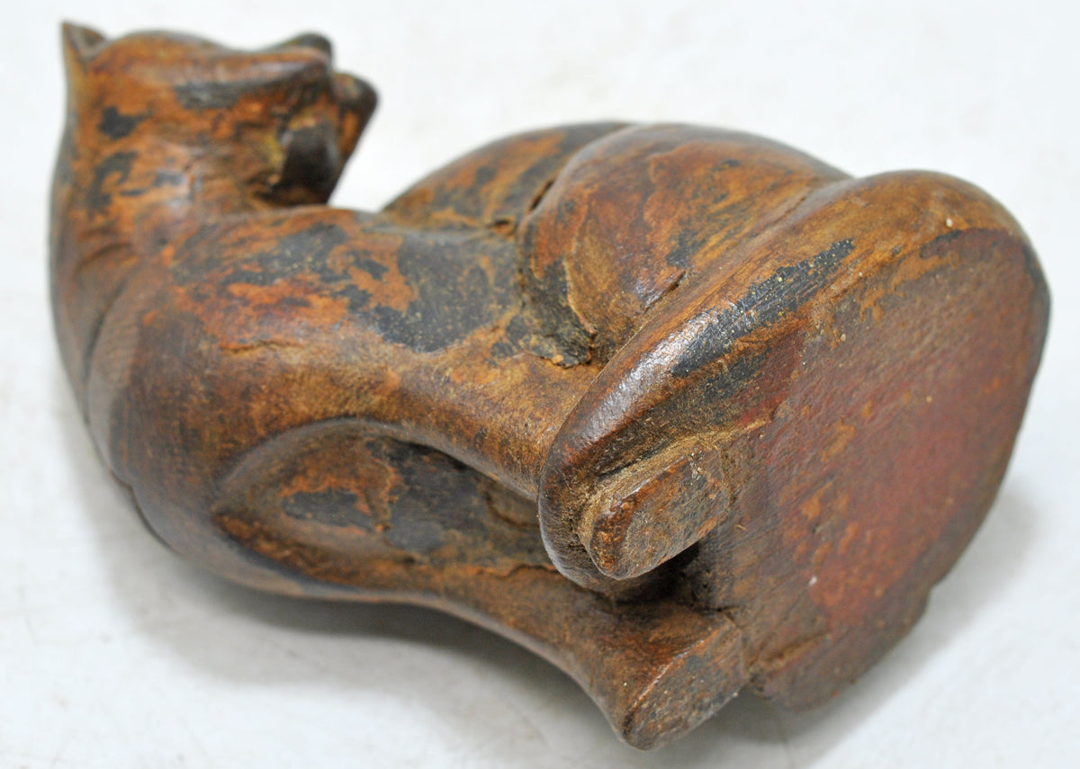 Vintage Wooden Cat Figurine Original Old Hand Carved