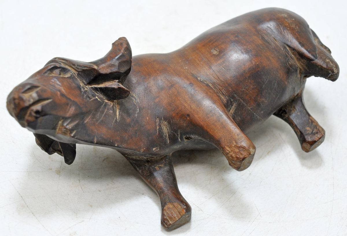 Vintage Wooden Ram Goat Figurine Original Old Hand Carved