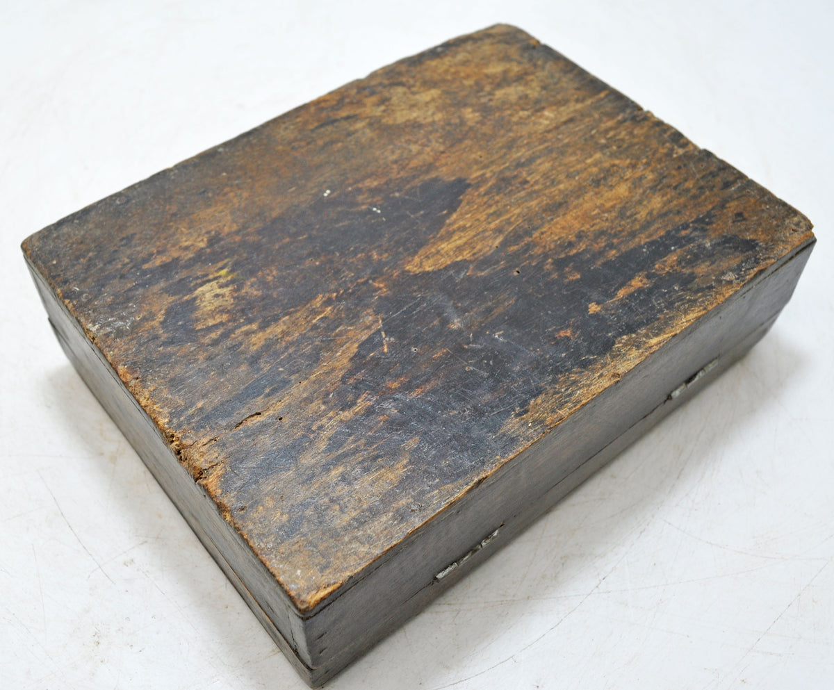 Vintage Wooden Small Storage Box Original Old Hand Crafted Metal Fitted