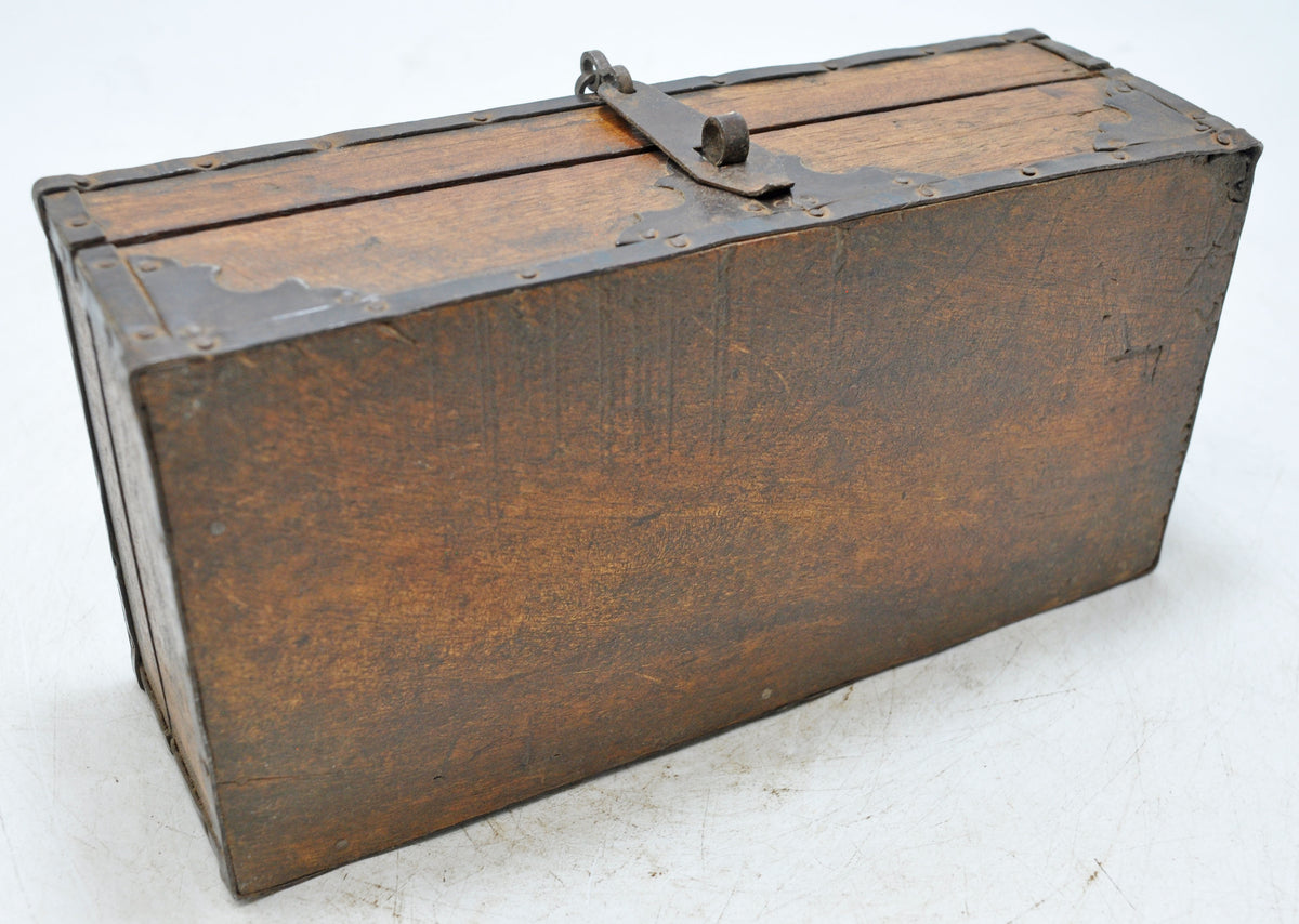 Vintage Wooden Small Storage Box Original Old Hand Crafted Metal Fitted