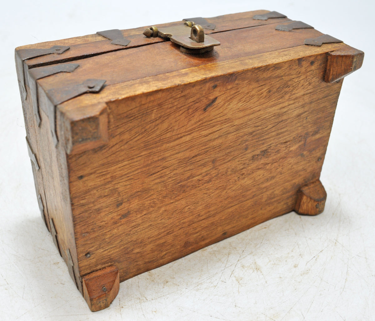 Vintage Wooden Storage box Original Old Hand Crafted Metal Fitted