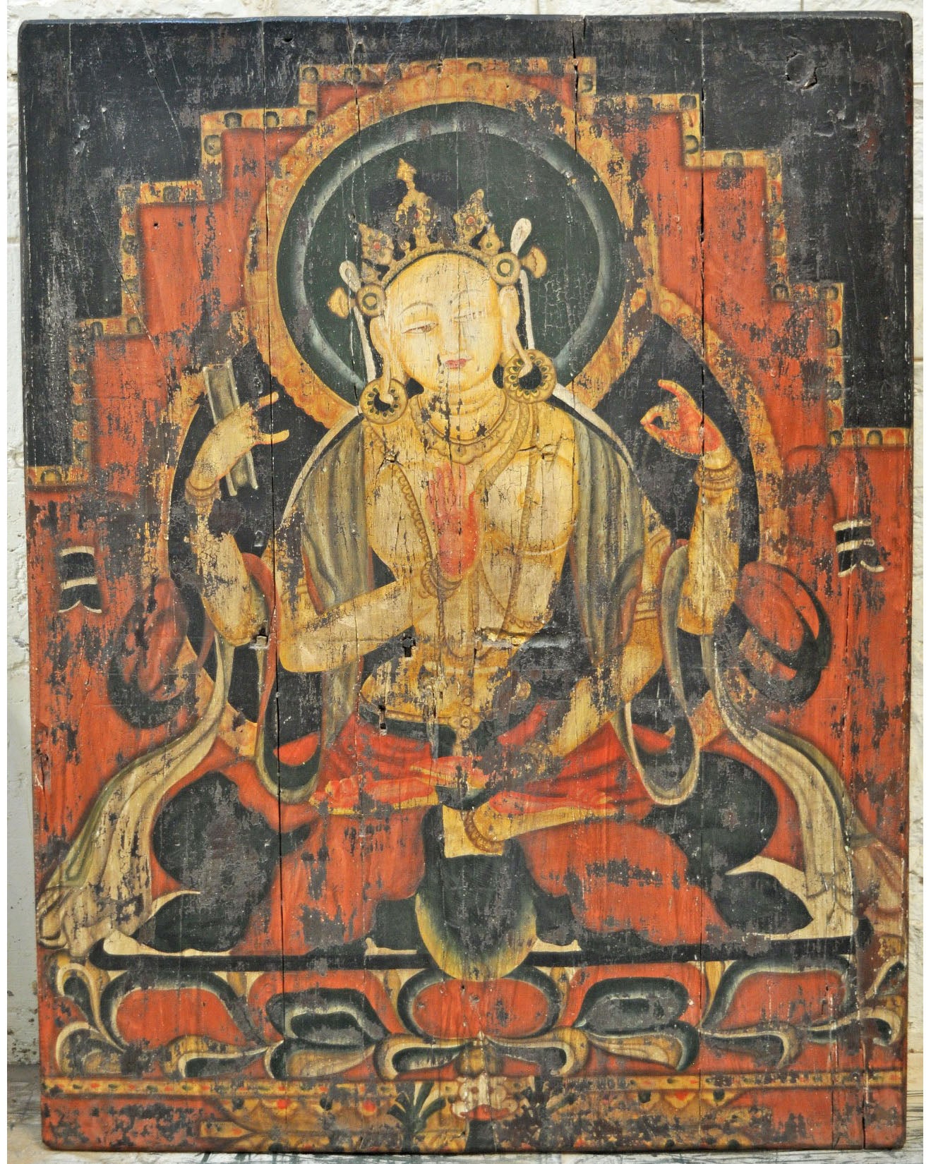 Antique Original Wooden Big Door Panel Fine Rustic Painting Newly Hand Painted