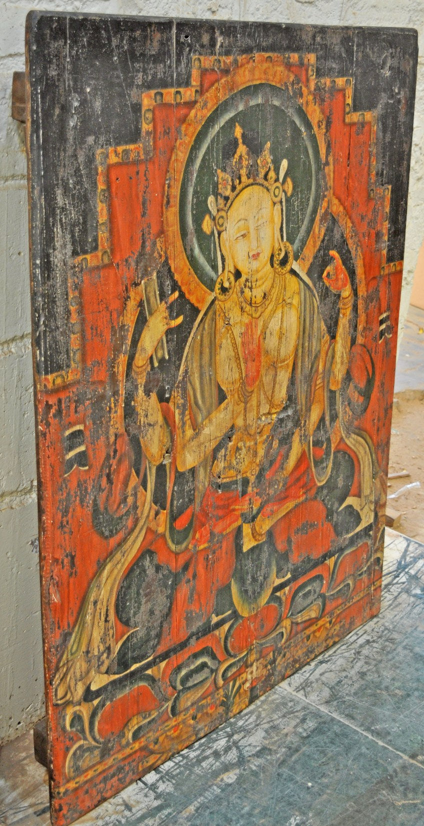 Antique Original Wooden Big Door Panel Fine Rustic Painting Newly Hand Painted