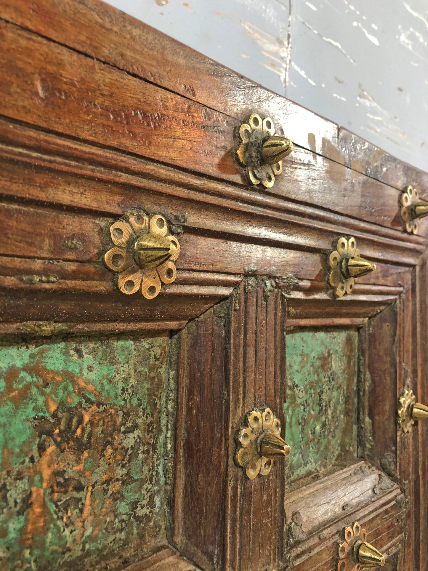 Antique Teak Wood Big Size Door Panels Pair 39x65 inches Original Old Fine Brass