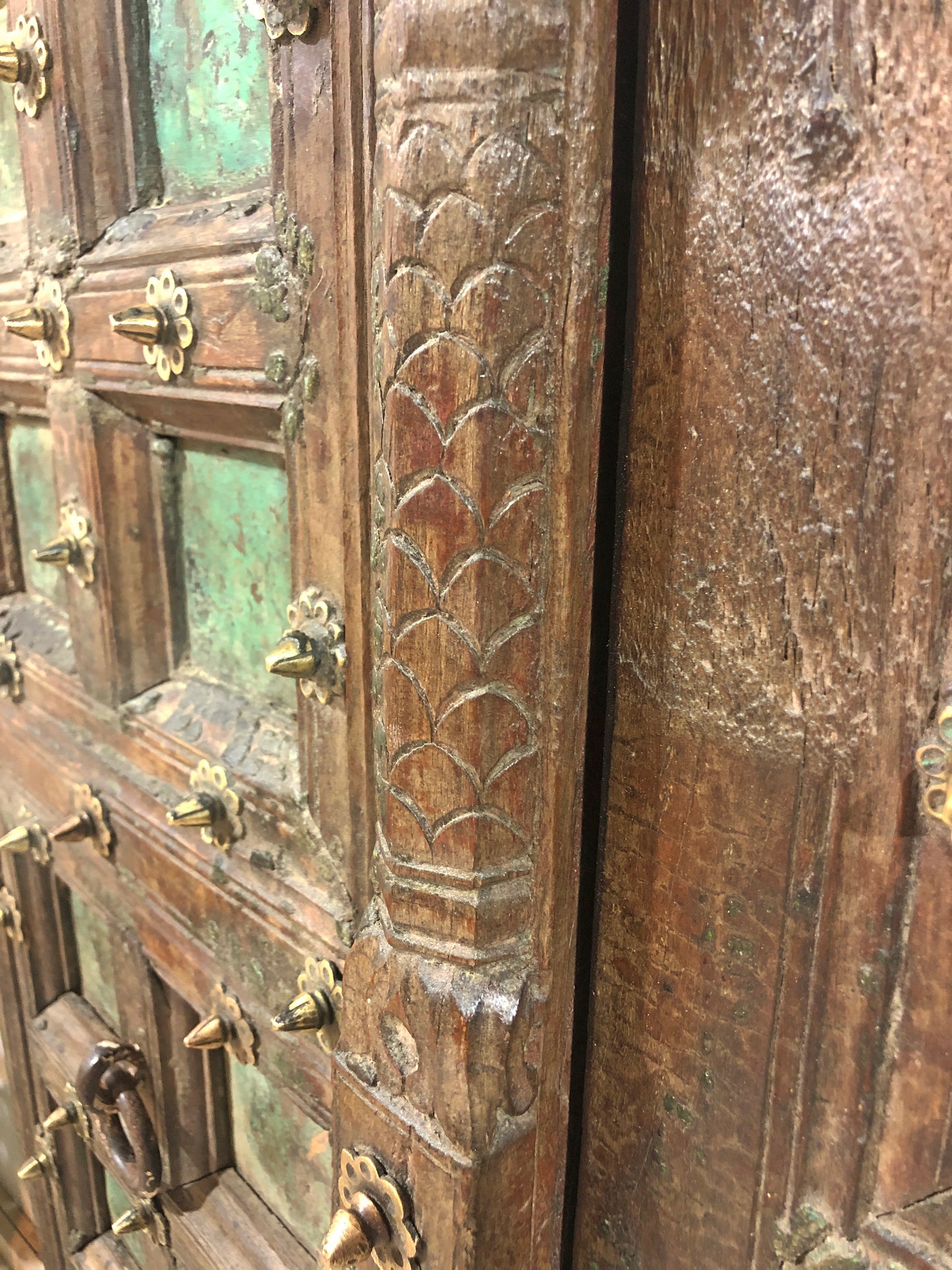 Antique Teak Wood Big Size Door Panels Pair 39x65 inches Original Old Fine Brass