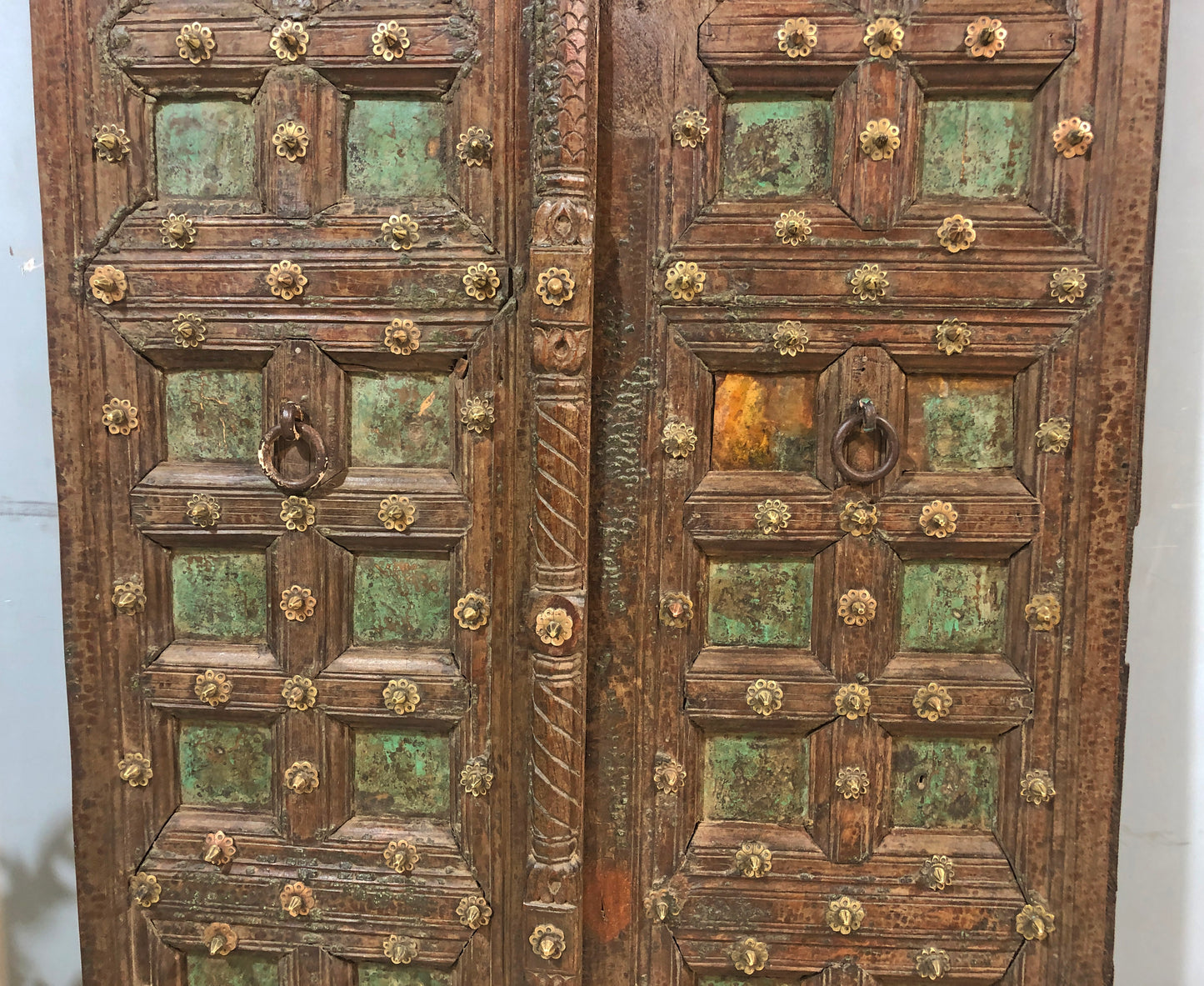 Antique Teak Wood Big Size Door Panels Pair 39x65 inches Original Old Fine Brass