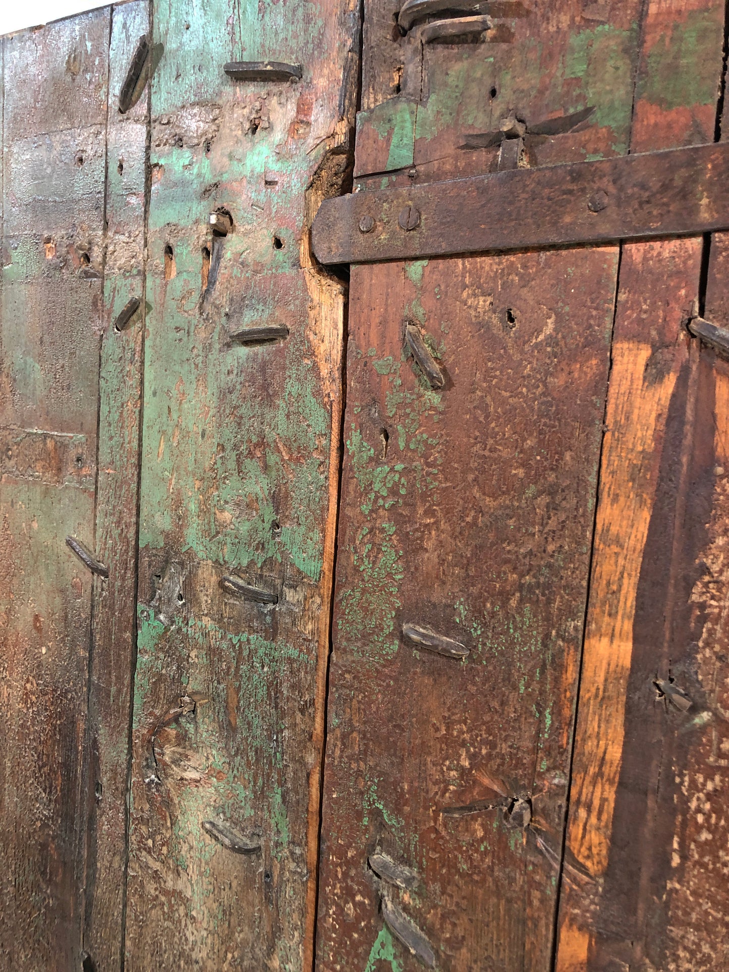 Antique Teak Wood Heavy Big Size Door Panels Pair 3.5x6 feet Original Old Brass