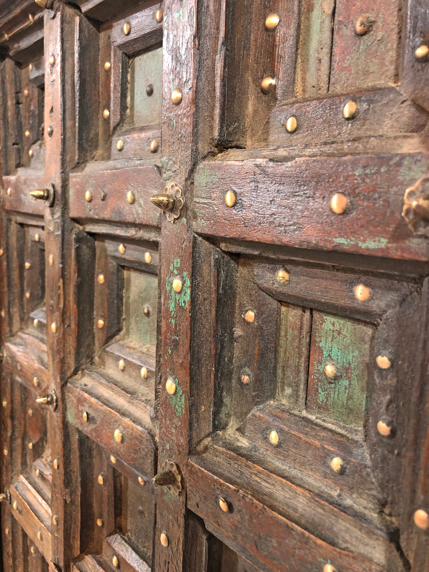 Antique Teak Wood Heavy Big Size Door Panels Pair 3.5x6 feet Original Old Brass