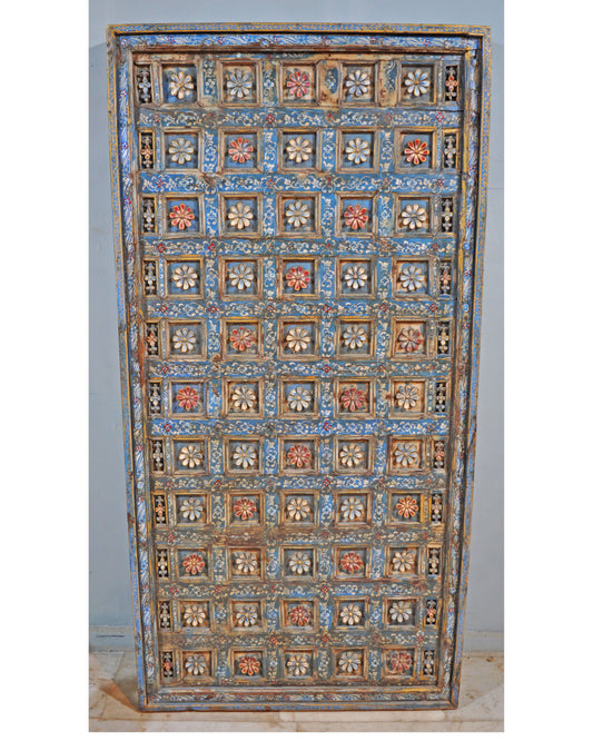 Antique Teak Wood Ceiling Panel Large 3x6 feet Original Fine Carved Painted