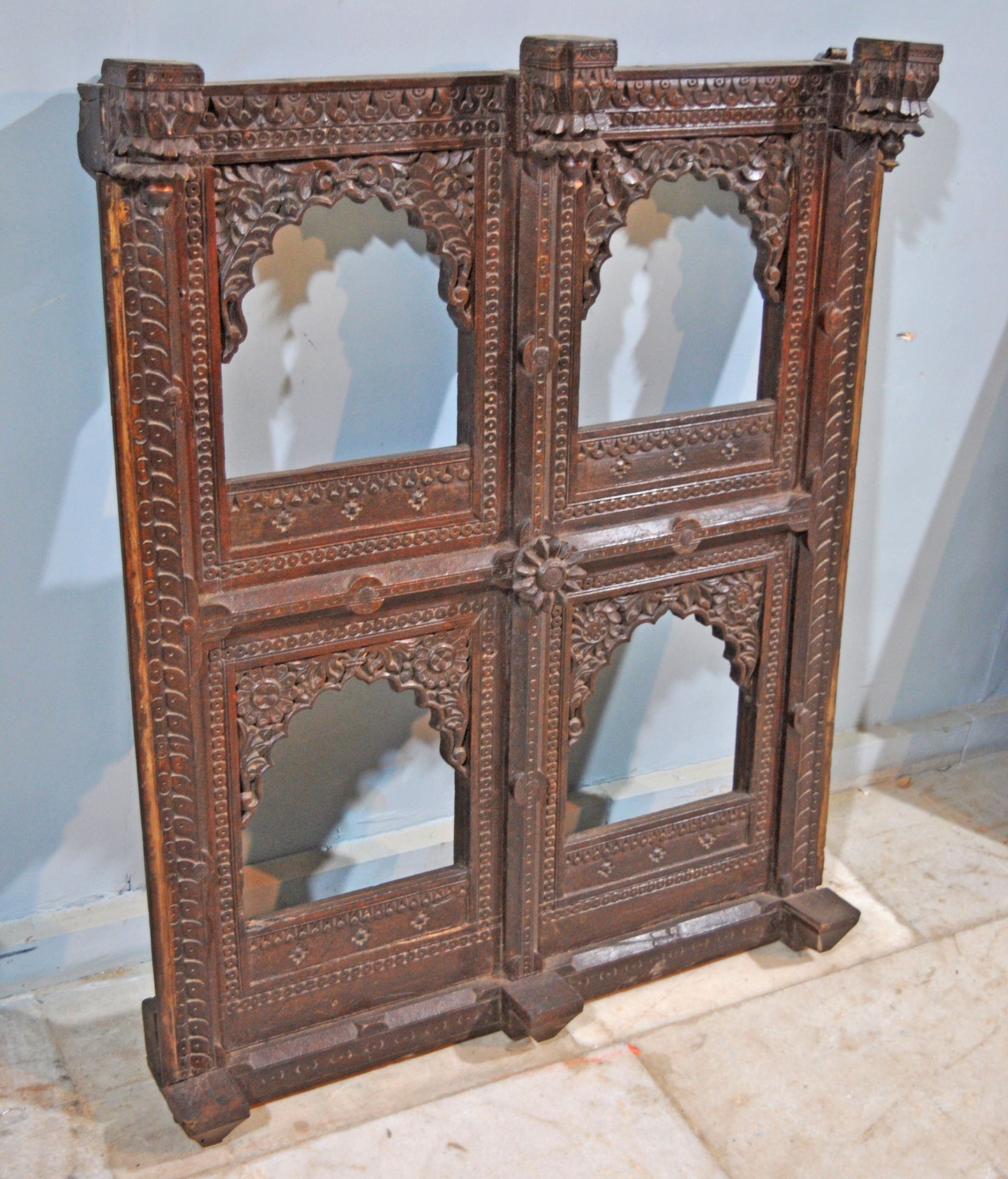 Antique Wooden Wall Décor Large Jharoka Arch Frame Original Old Floral Carved