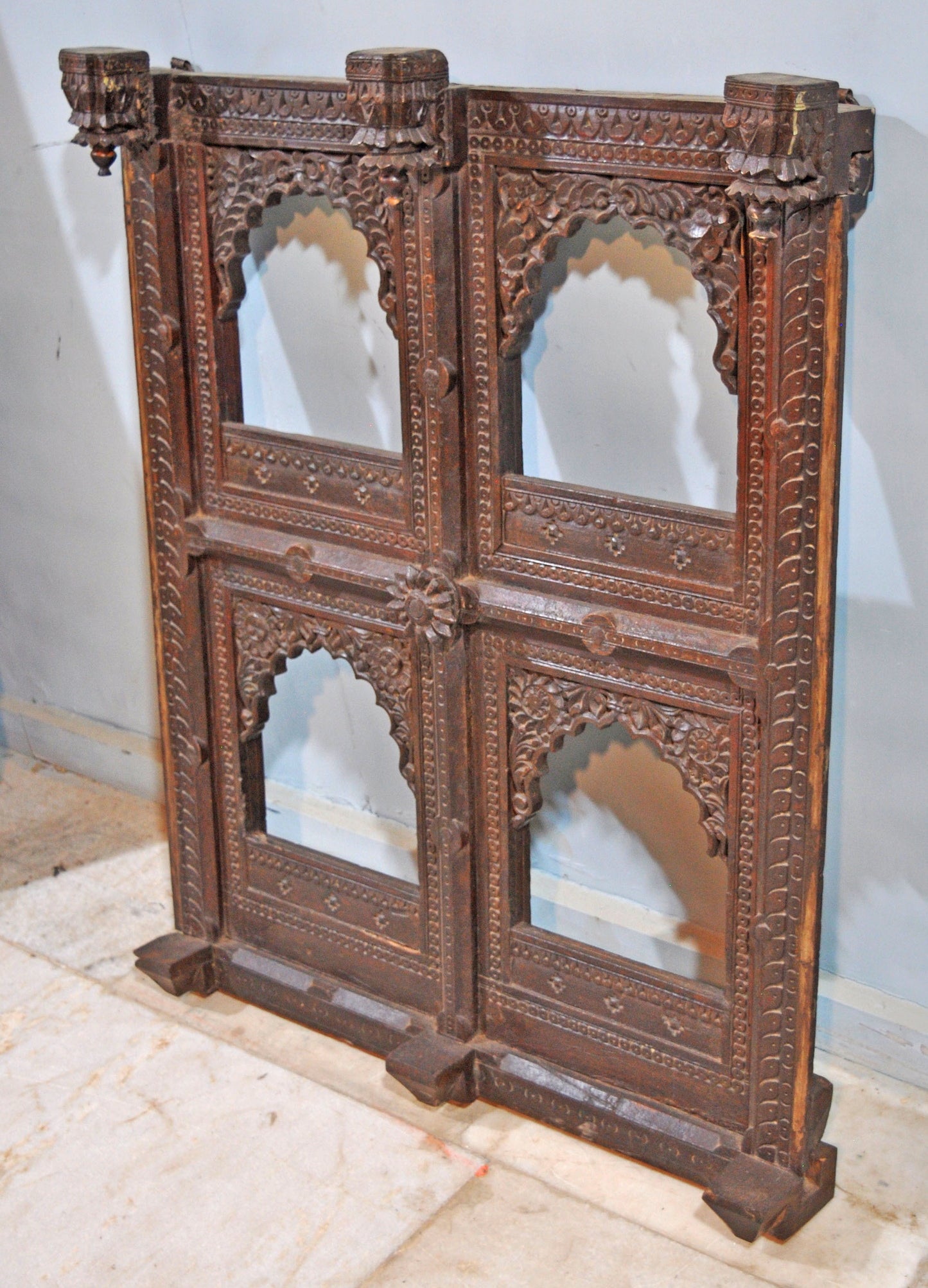 Antique Wooden Wall Décor Large Jharoka Arch Frame Original Old Floral Carved