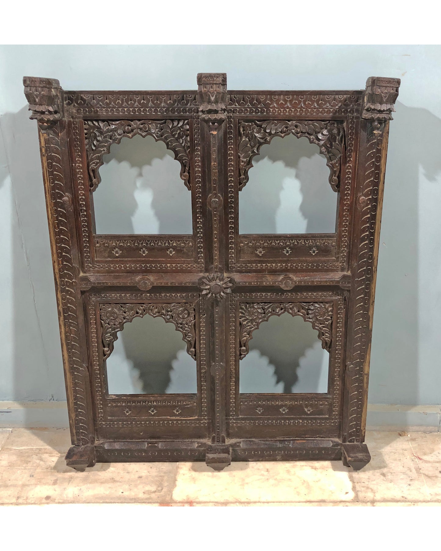 Antique Wooden Wall Décor Large Jharoka Arch Frame Original Old Floral Carved