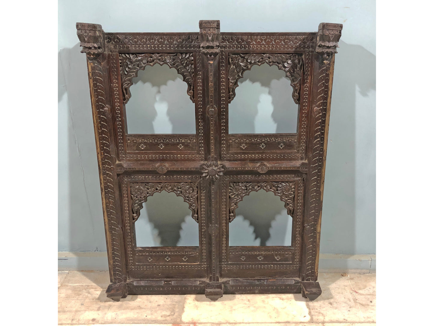 Antique Wooden Wall Décor Large Jharoka Arch Frame Original Old Floral Carved