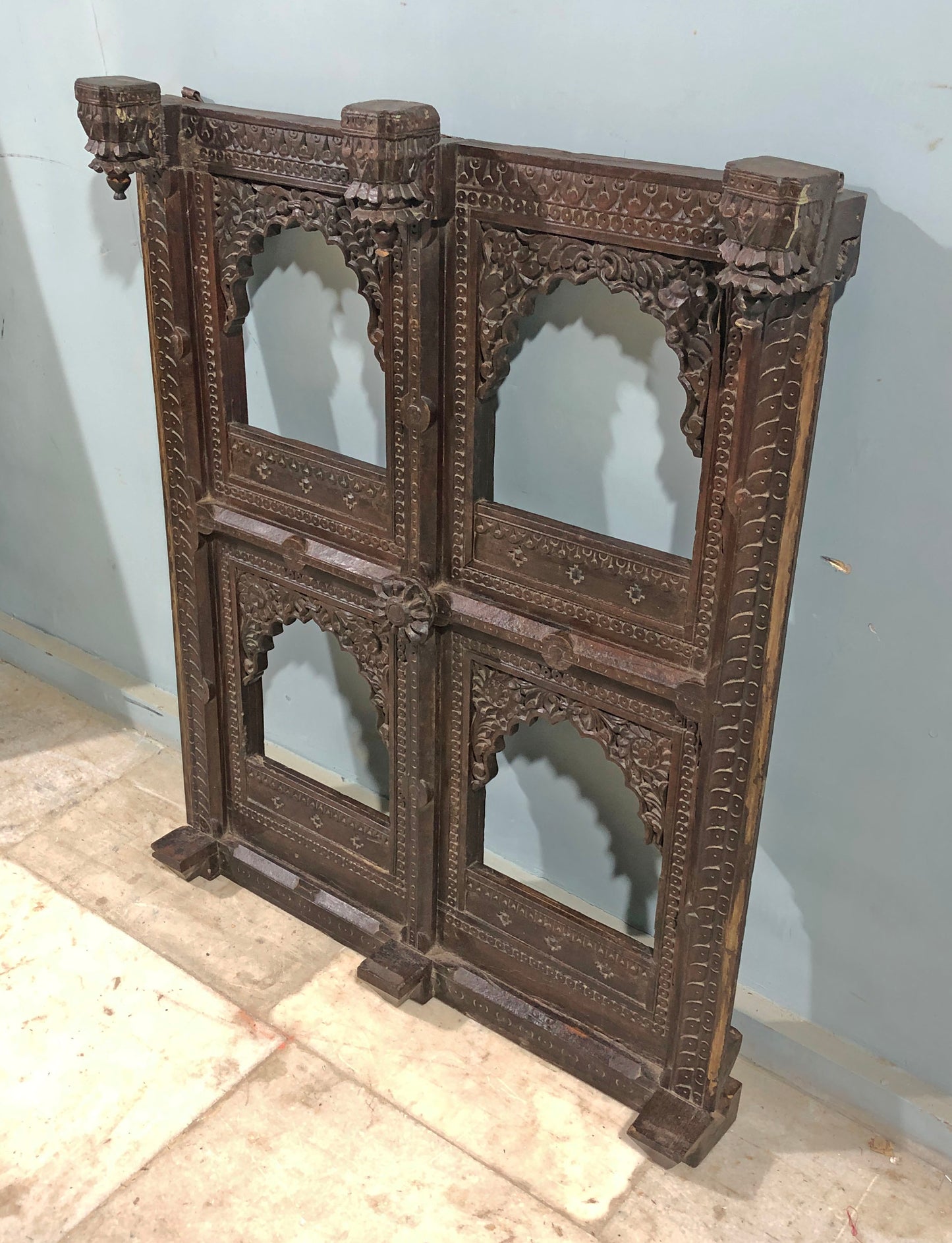 Antique Wooden Wall Décor Large Jharoka Arch Frame Original Old Floral Carved