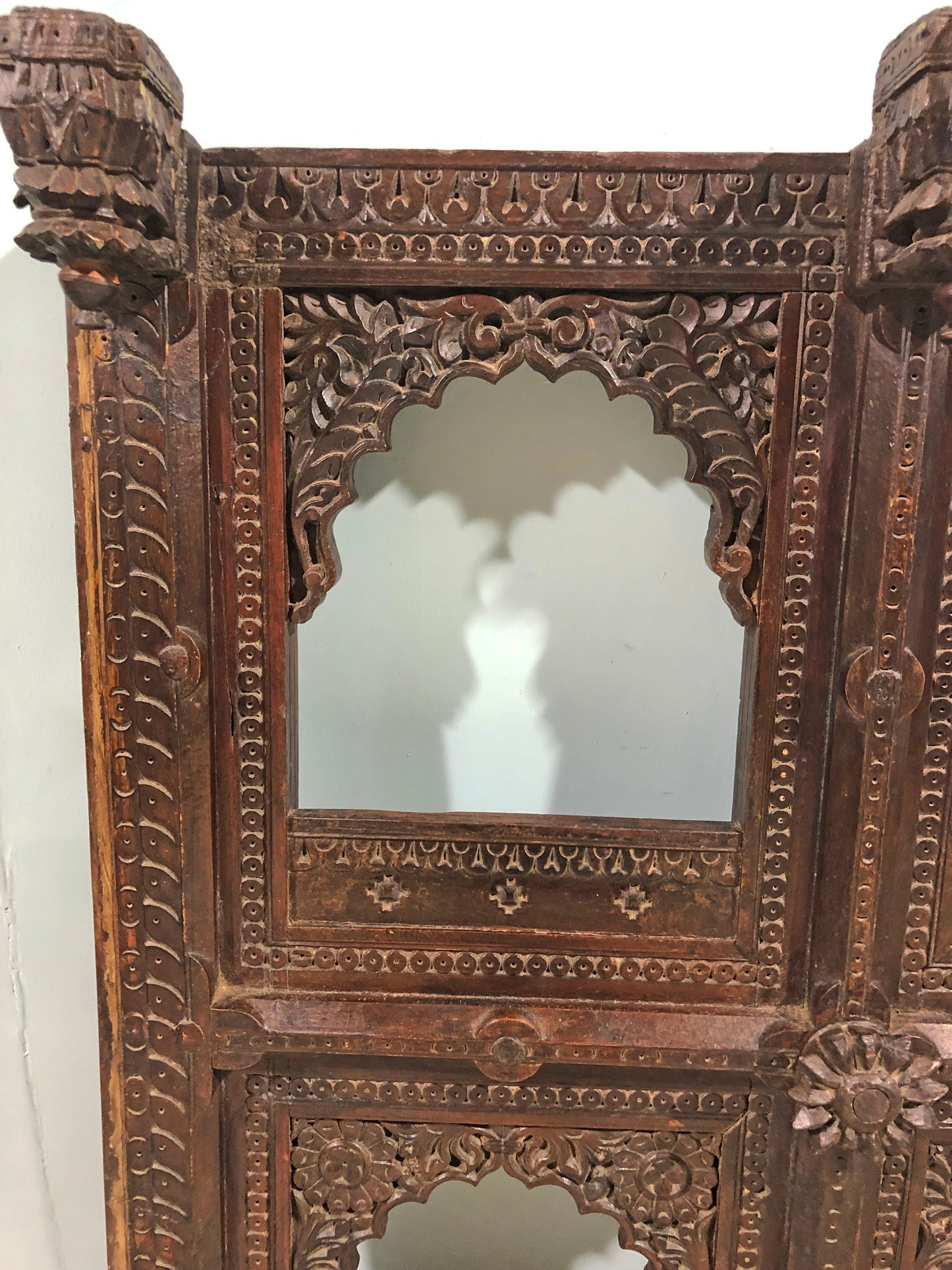 Antique Wooden Wall Décor Large Jharoka Arch Frame Original Old Floral Carved