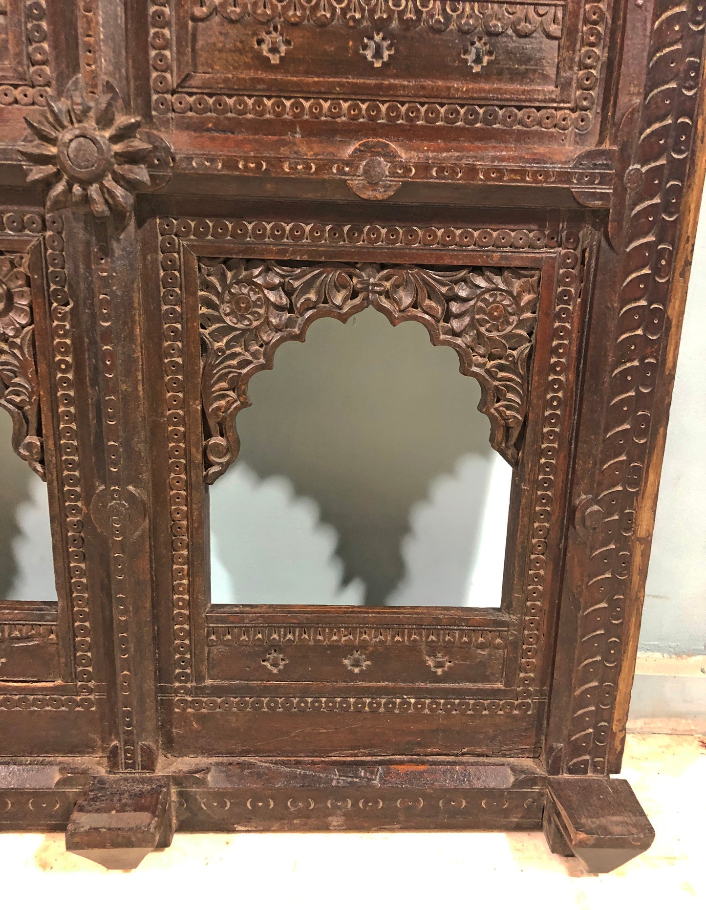 Antique Wooden Wall Décor Large Jharoka Arch Frame Original Old Floral Carved