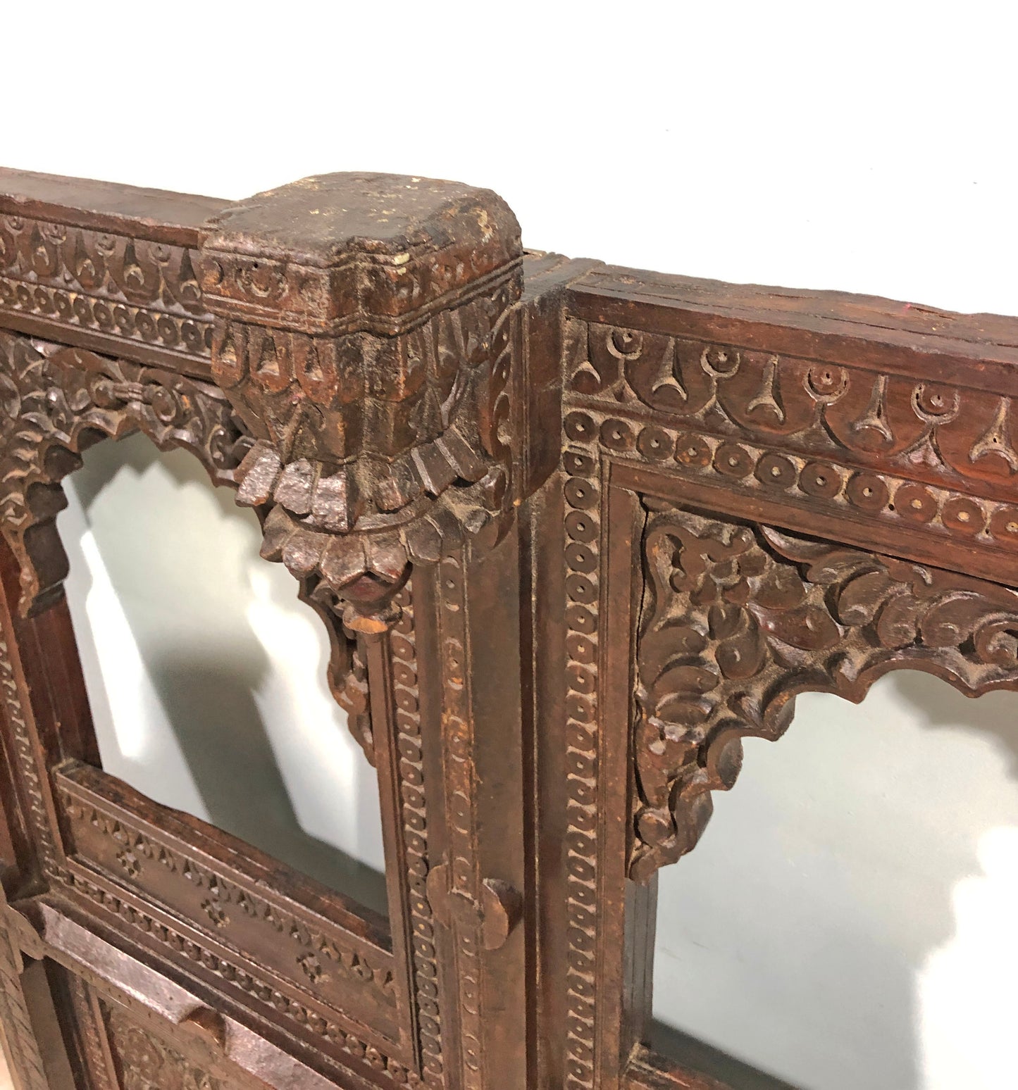 Antique Wooden Wall Décor Large Jharoka Arch Frame Original Old Floral Carved