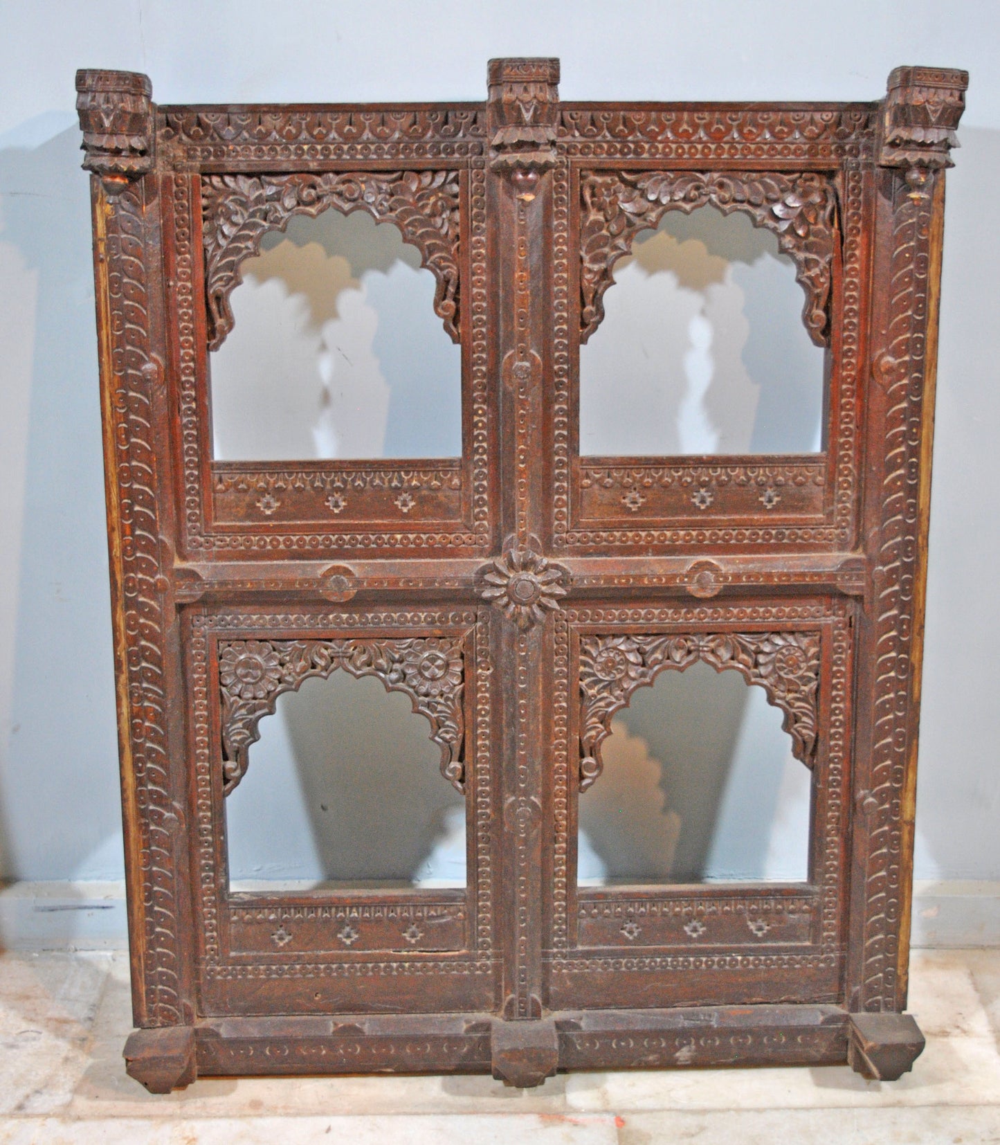 Antique Wooden Wall Décor Large Jharoka Arch Frame Original Old Floral Carved