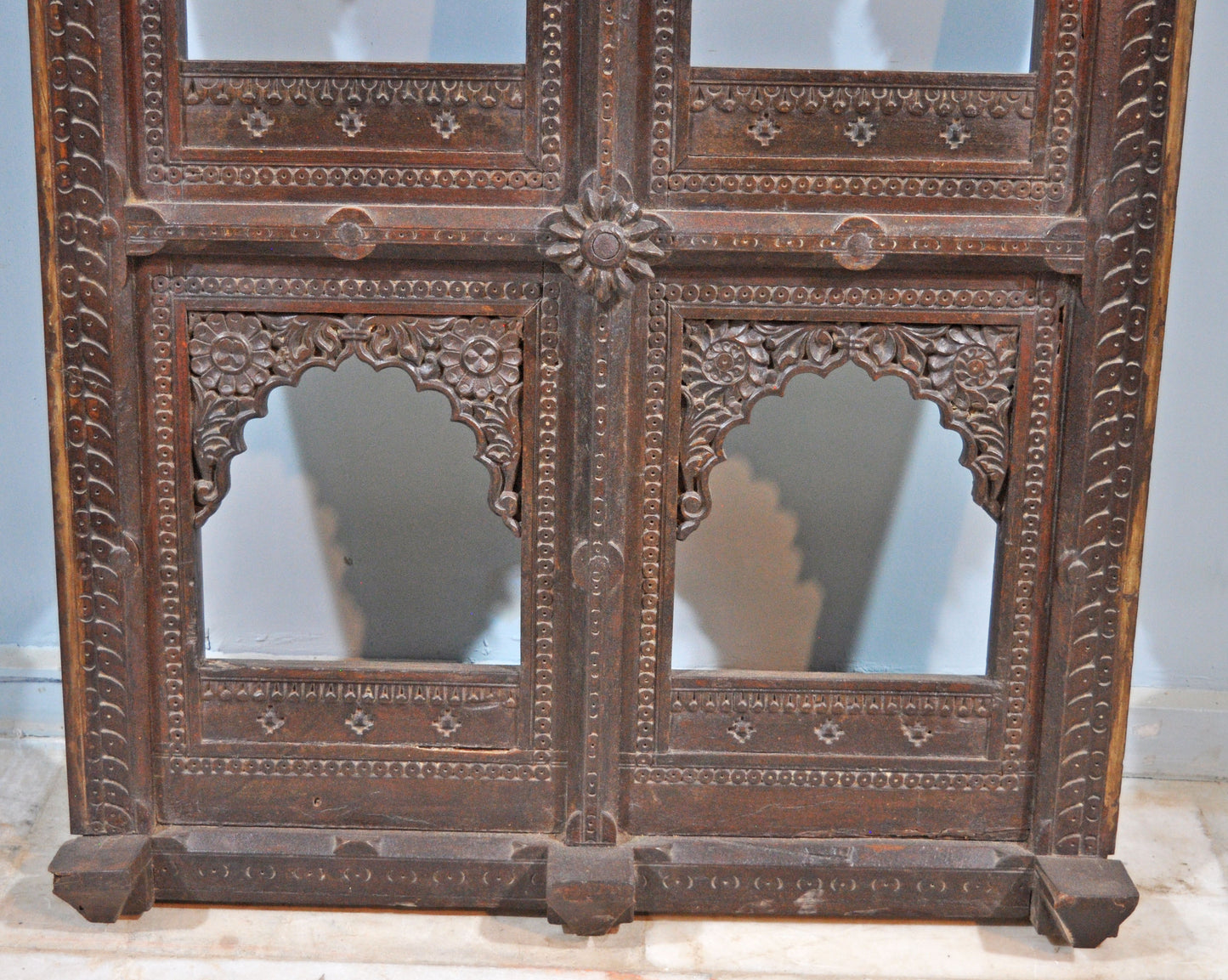 Antique Wooden Wall Décor Large Jharoka Arch Frame Original Old Floral Carved