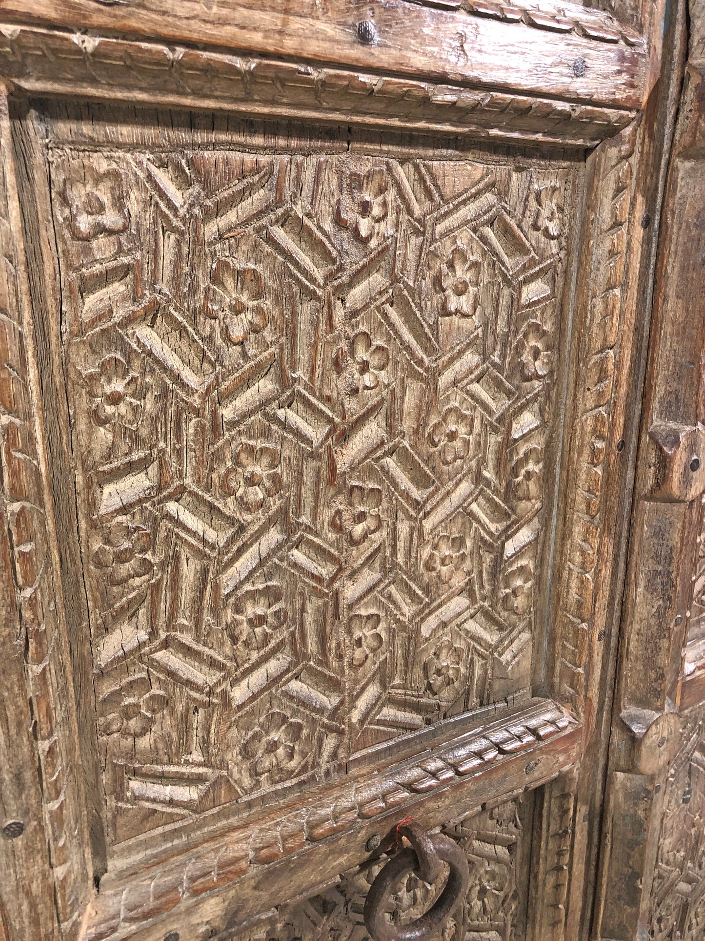 Antique Teak Wood Heavy Large Door Panels Pair Fine Intricate Floral Carving 3x6 ft