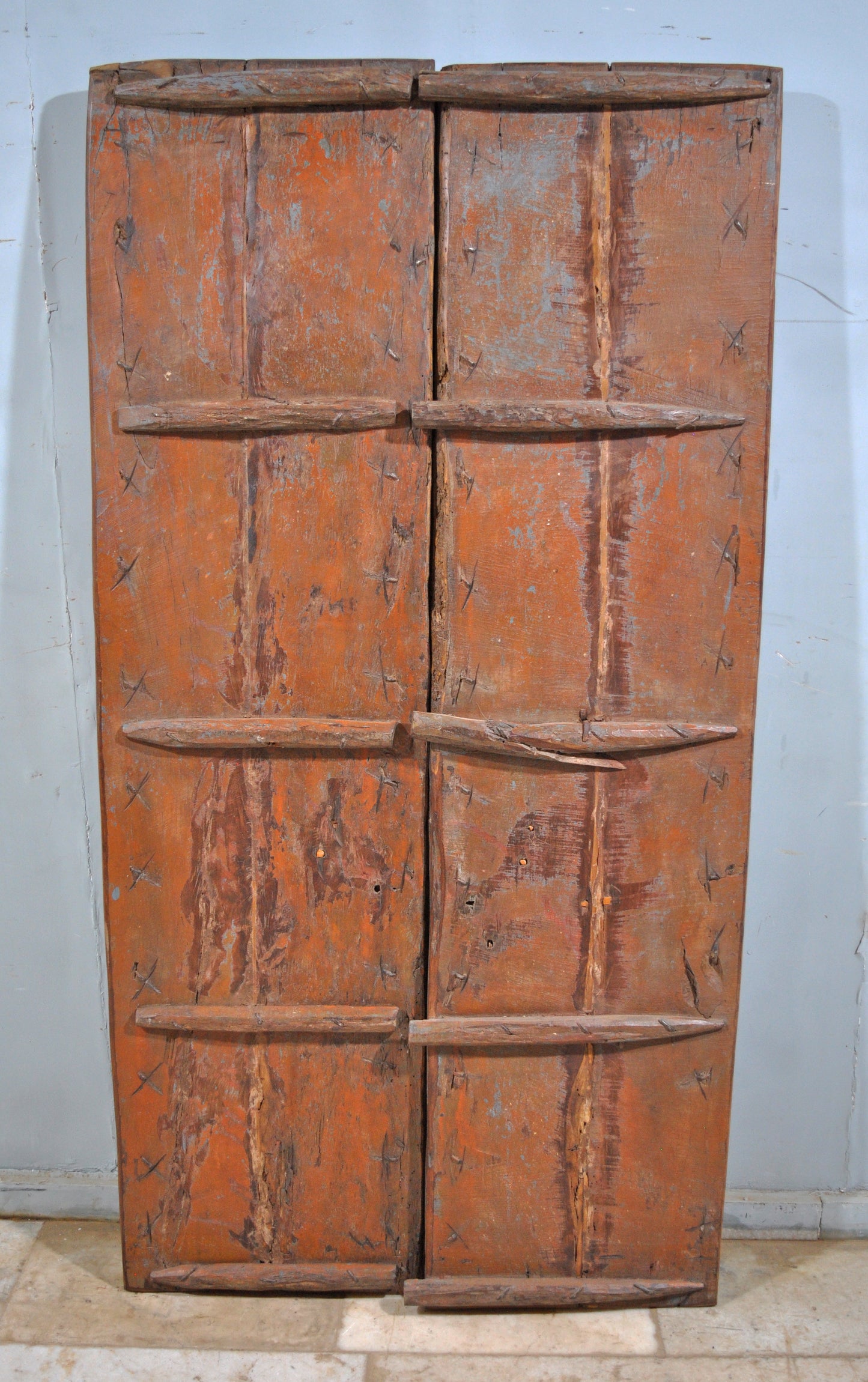 Antique Teak Wood Heavy Large Door Panels Pair Fine Intricate Floral Carving 3x6 ft