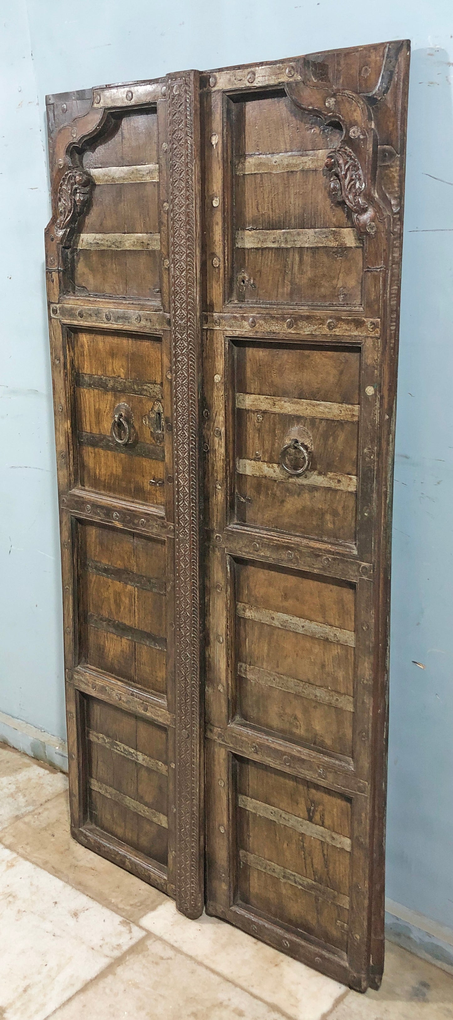 Antique Teak Wood Big Size Wall Décor Door Panel Original Old Hand Carved 3x6 feet