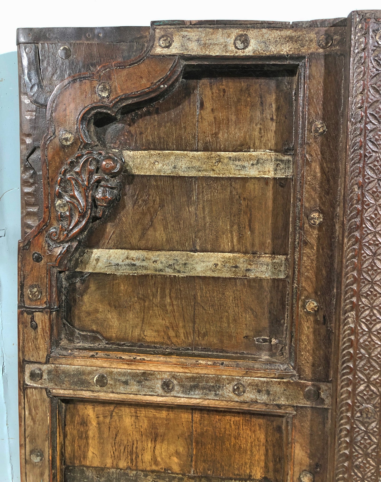 Antique Teak Wood Big Size Wall Décor Door Panel Original Old Hand Carved 3x6 feet