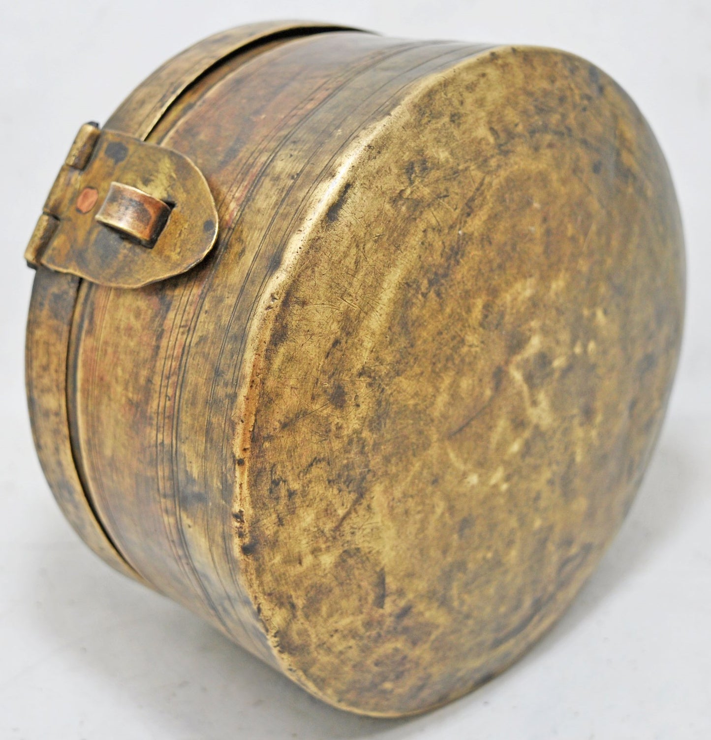 Antique Brass Round Food Storage Box Original Old Hand Crafted Engraved