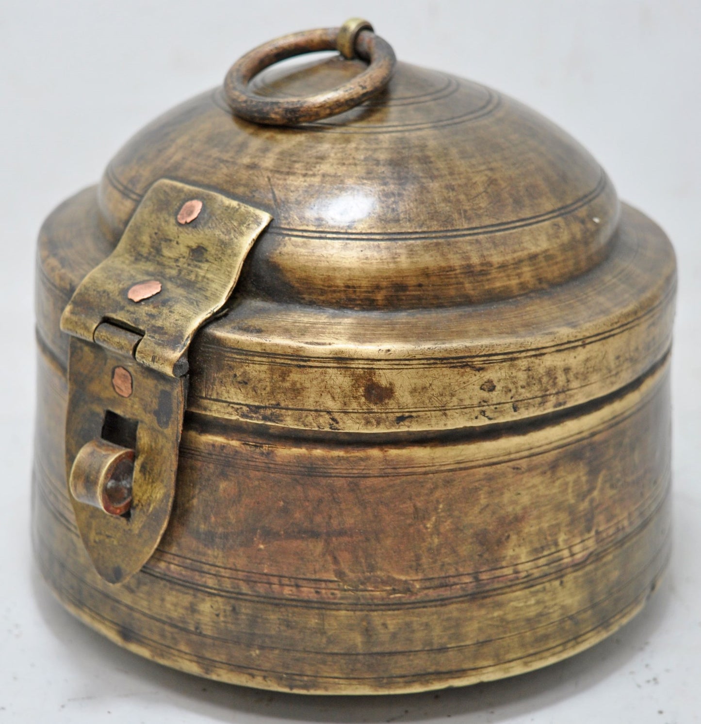 Antique Brass Round Food Storage Box Original Old Hand Crafted Engraved