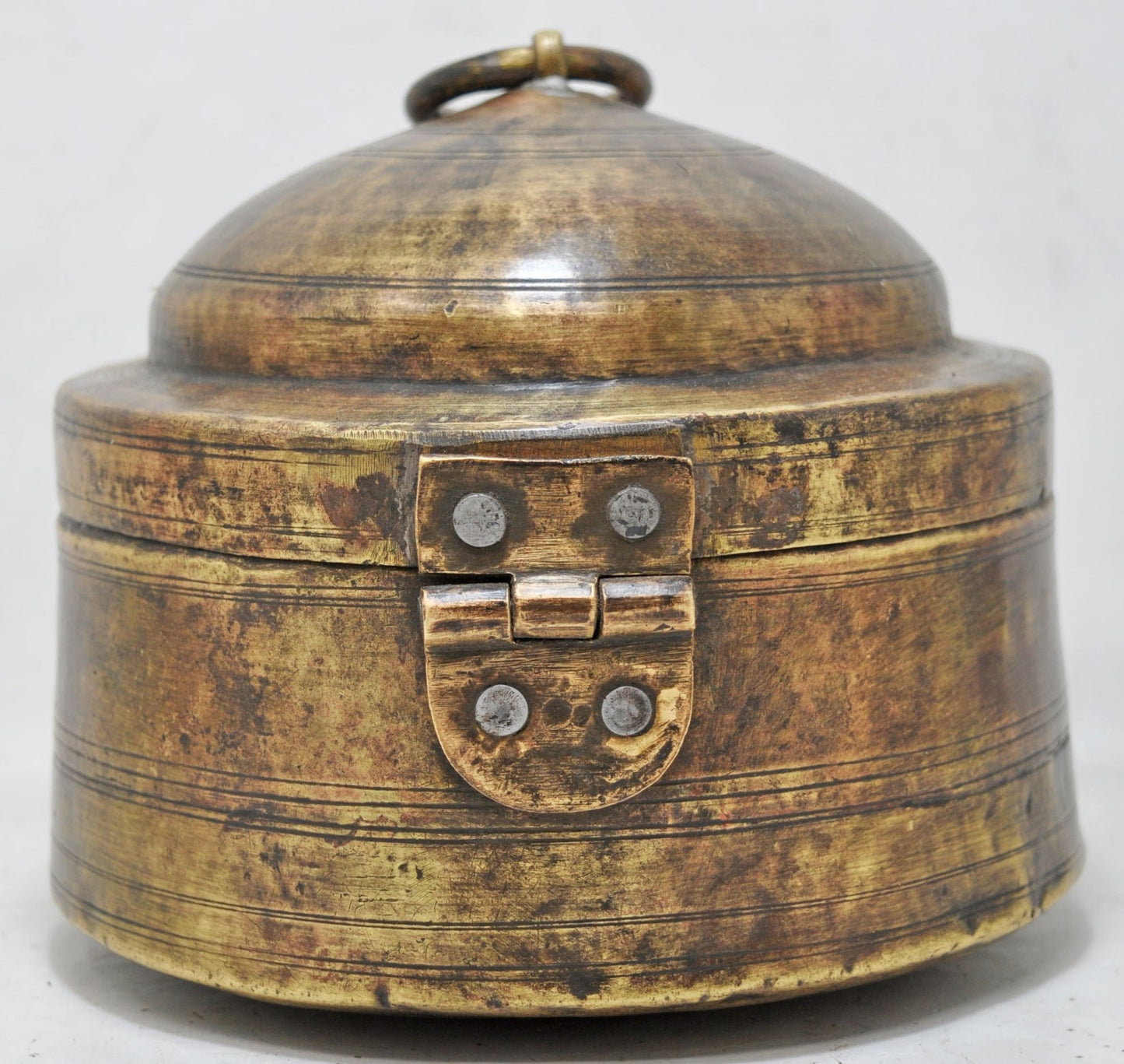 Antique Brass Round Food Storage Box Original Old Hand Crafted Engraved