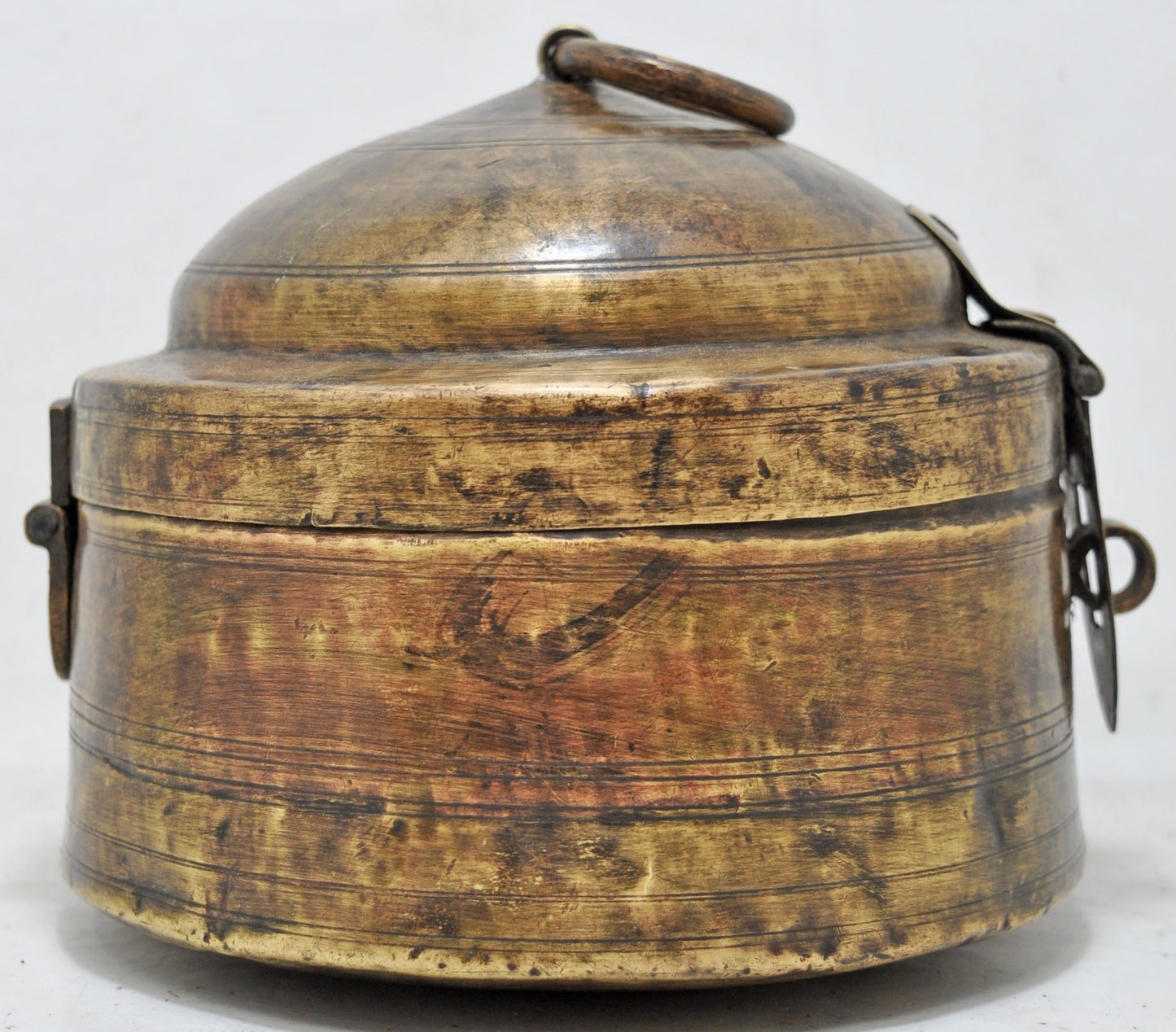 Antique Brass Round Food Storage Box Original Old Hand Crafted Engraved