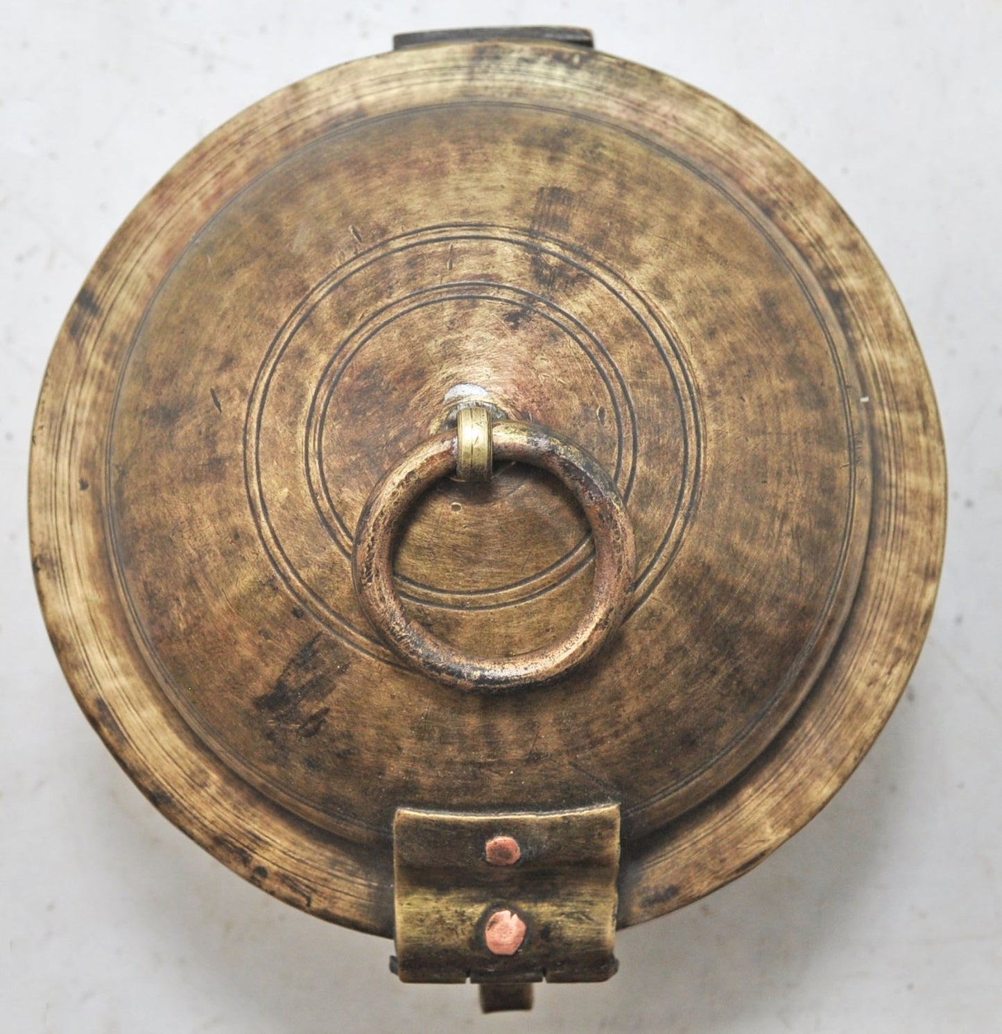 Antique Brass Round Food Storage Box Original Old Hand Crafted Engraved