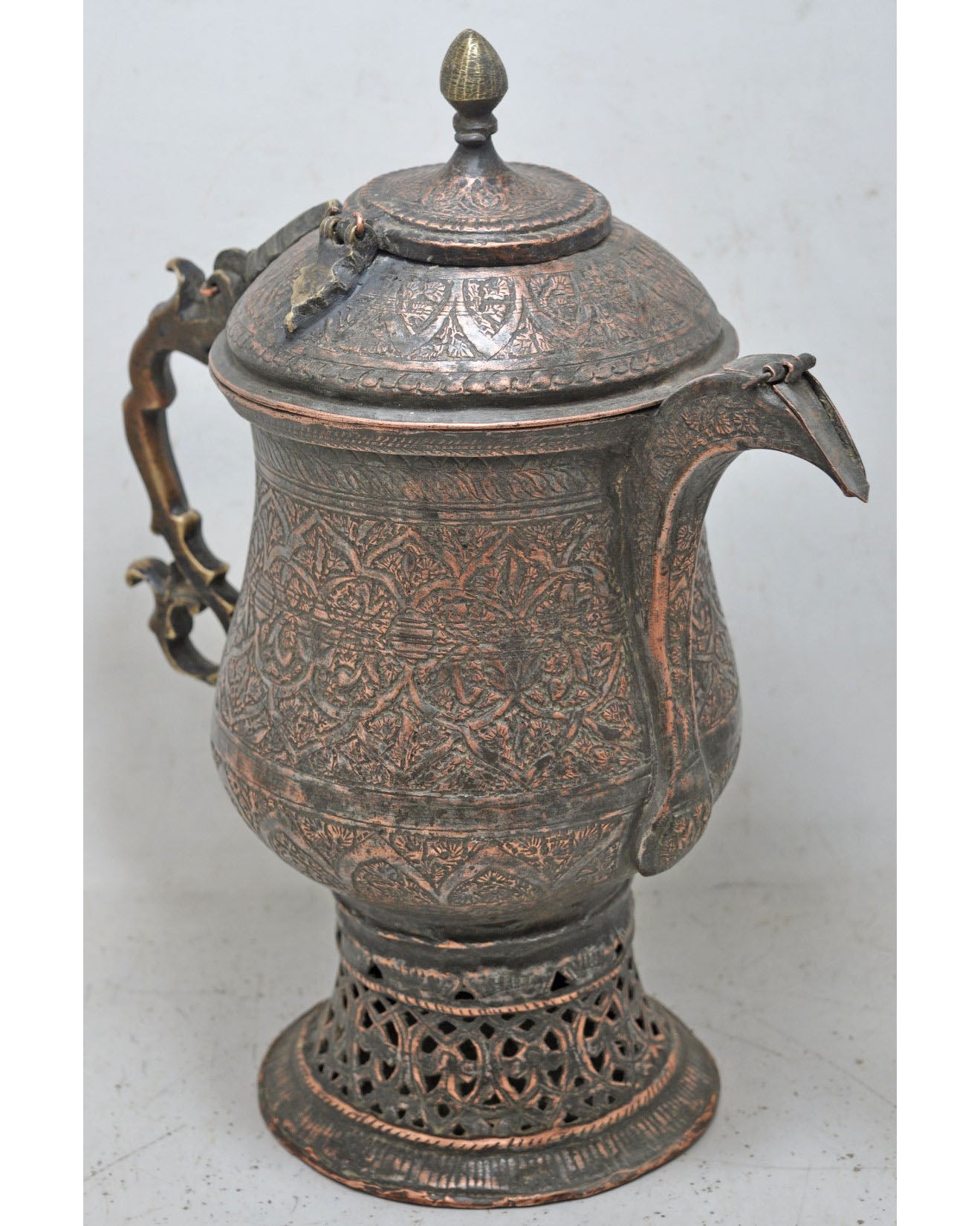 Antique Copper Large Size Kashmiri Tea Pot Kettle Original Old Very Fine Engraved