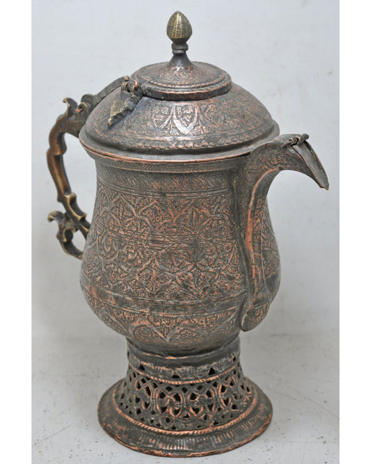 Antique Copper Large Size Kashmiri Tea Pot Kettle Original Old Very Fine Engraved