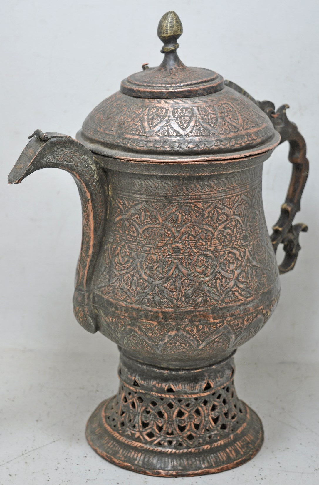 Antique Copper Large Size Kashmiri Tea Pot Kettle Original Old Very Fine Engraved