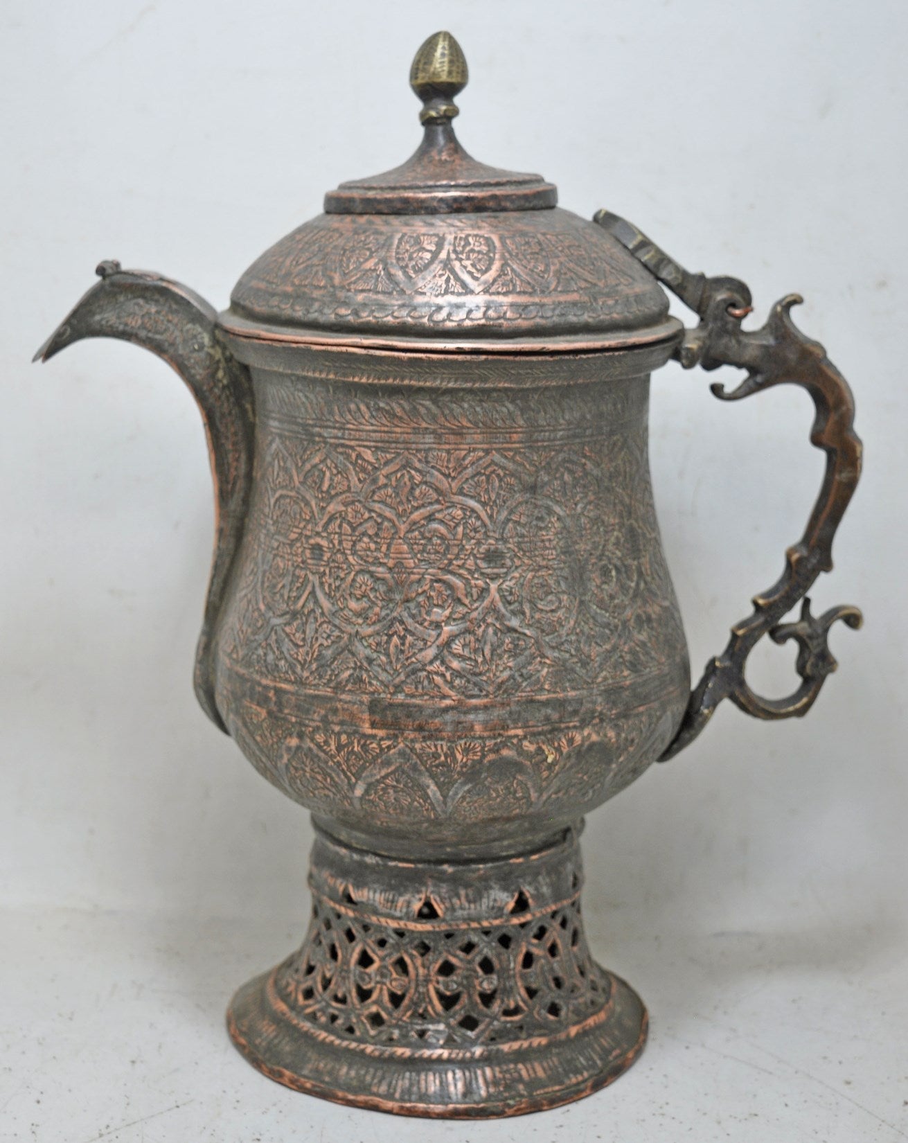 Antique Copper Large Size Kashmiri Tea Pot Kettle Original Old Very Fine Engraved